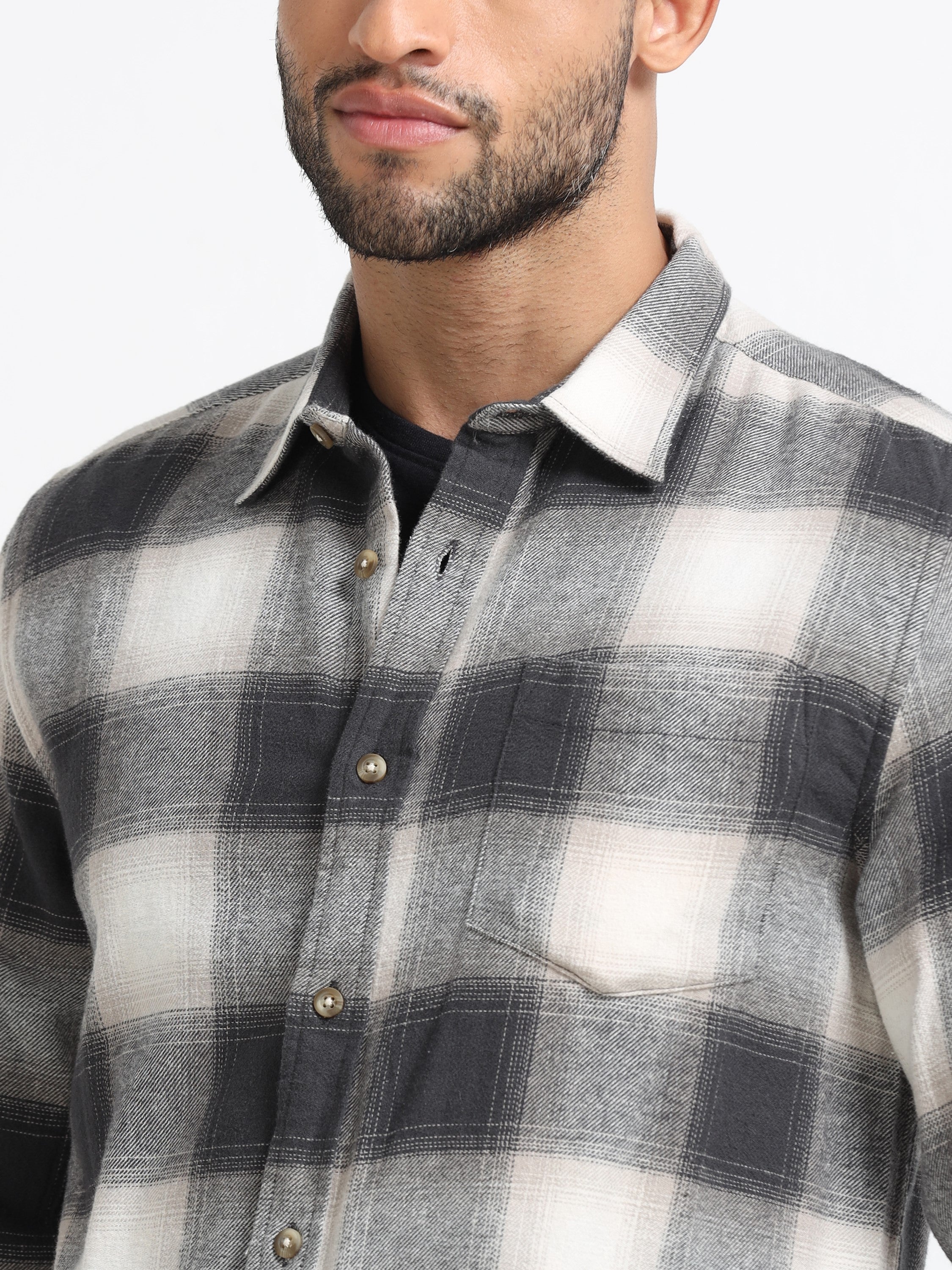 Men Grey & White Check Shirt