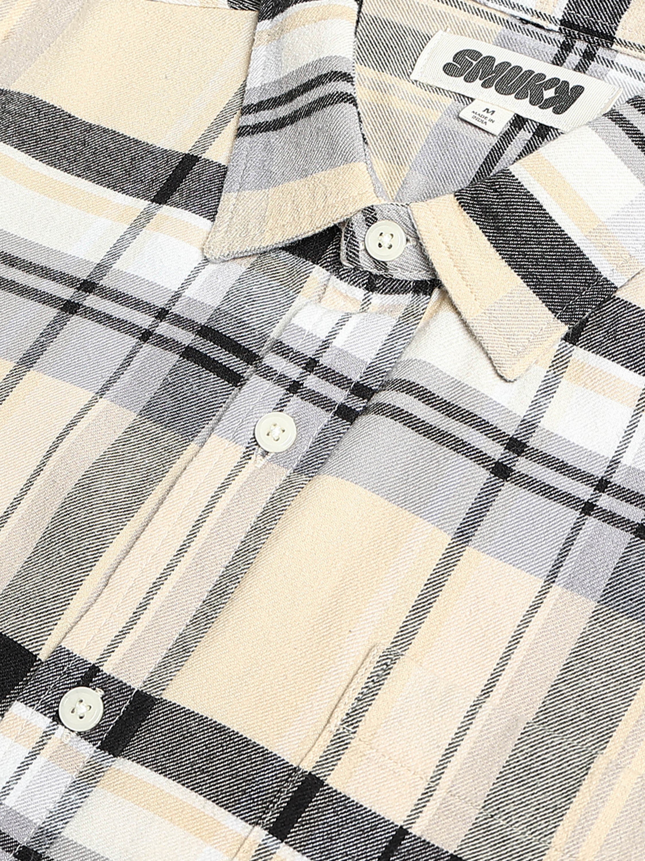 Men Cream Multi Check Shirt