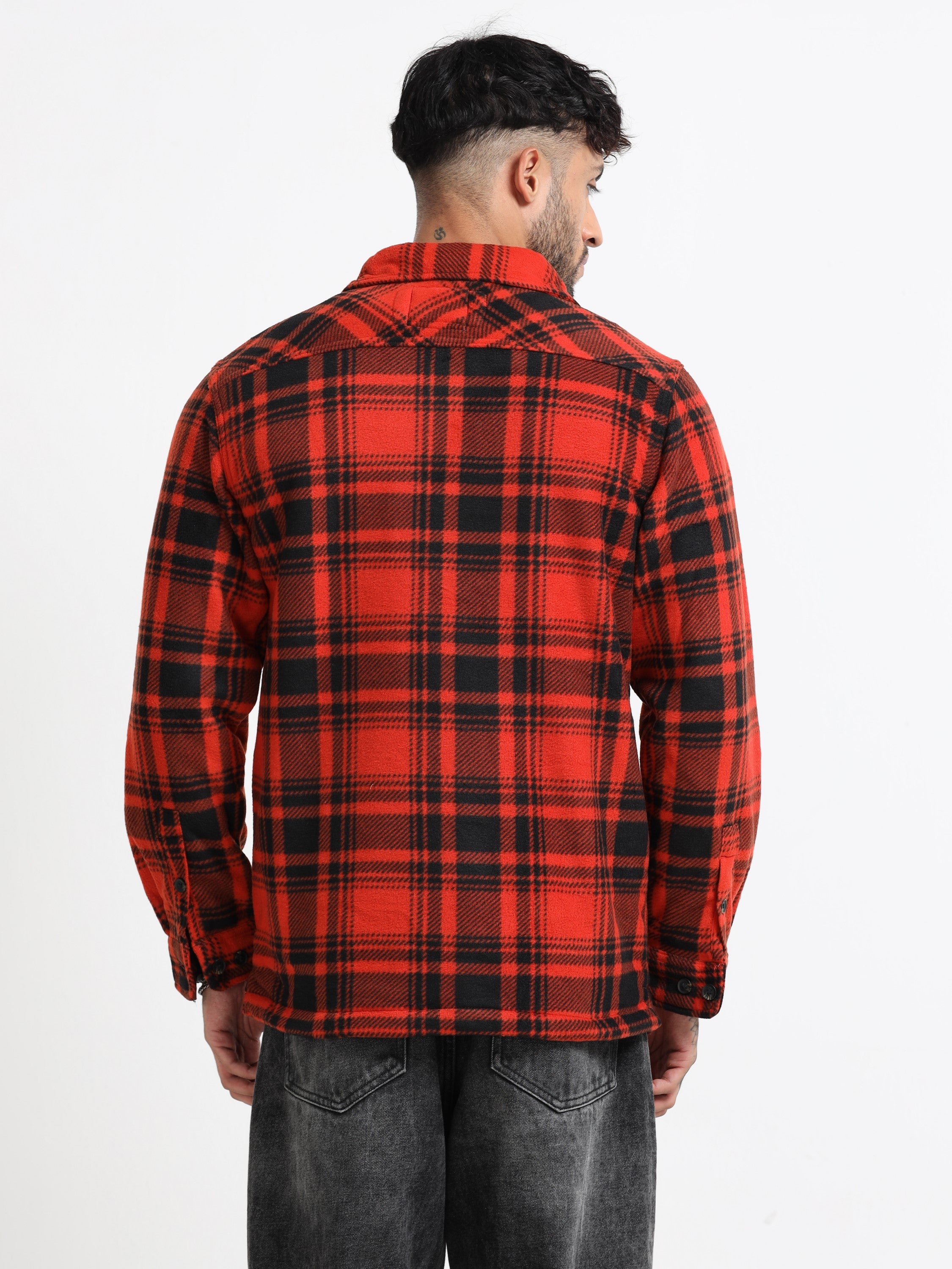 Men Orange Polar Fleece Shacket