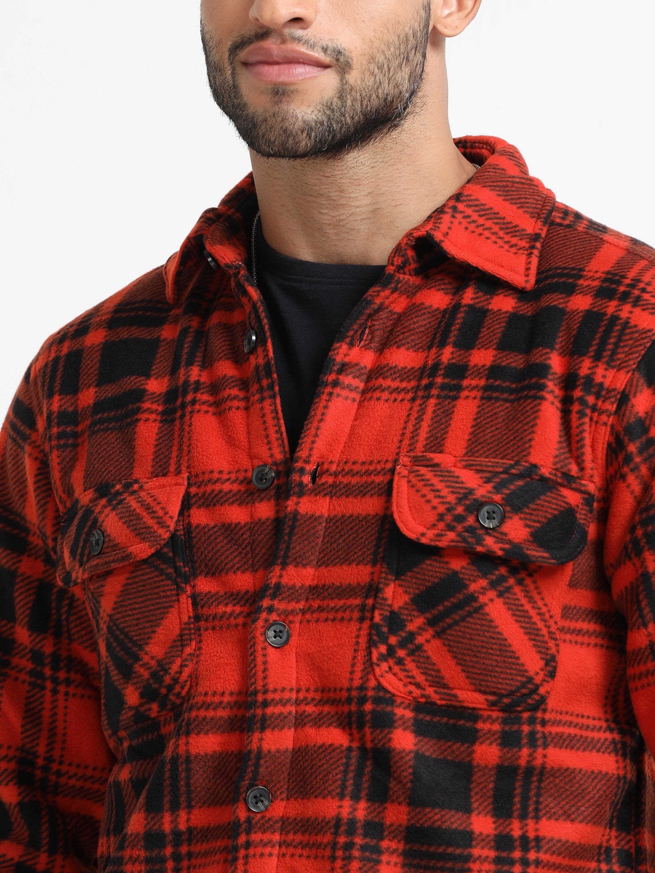 Men Orange Polar Fleece Shacket