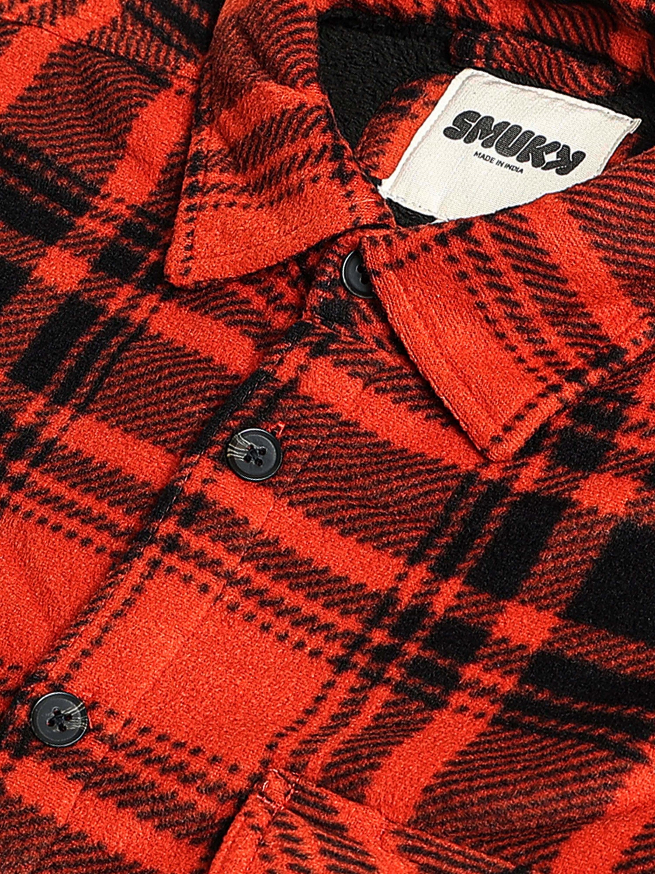 Men Orange Polar Fleece Shacket