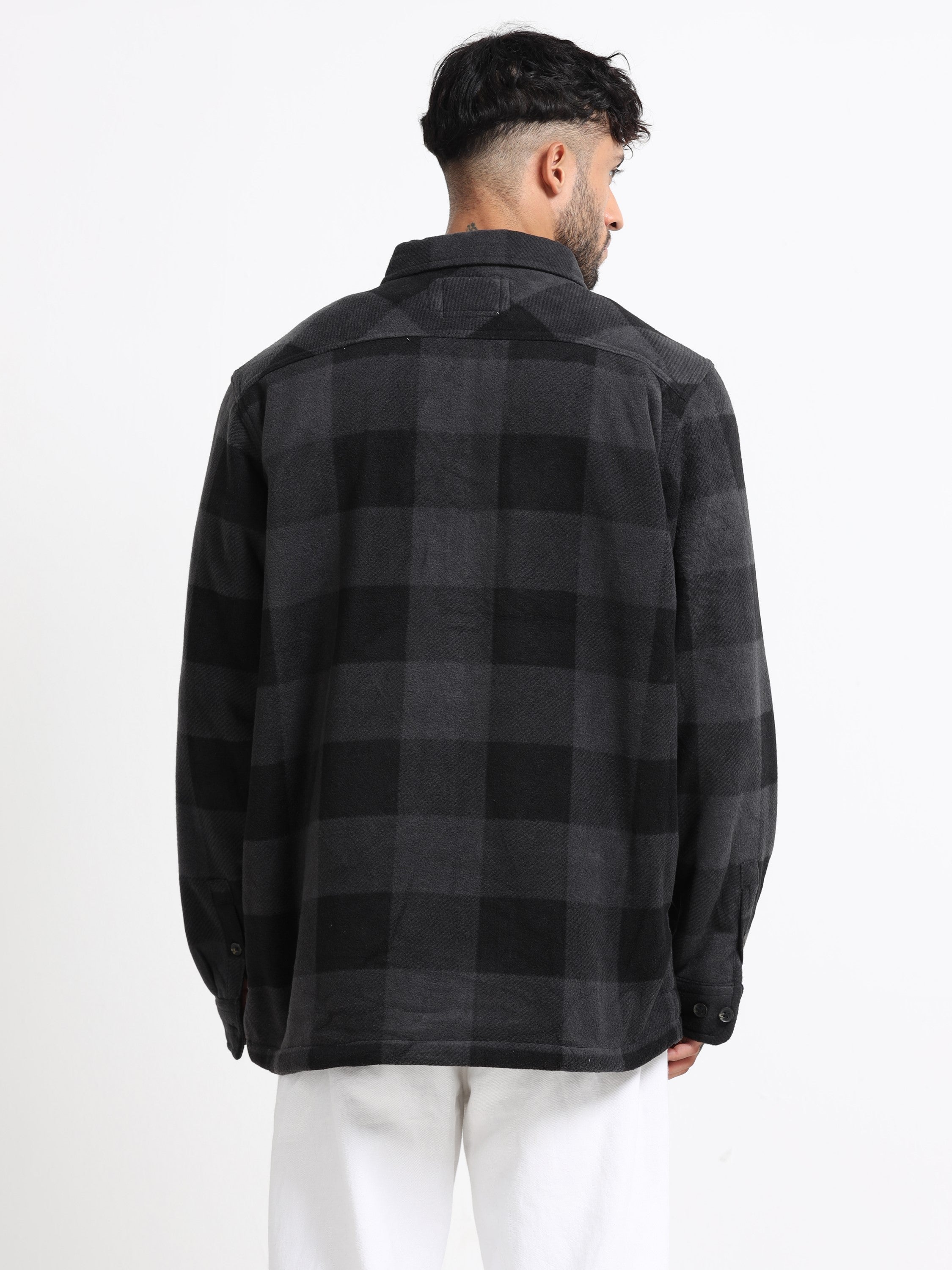 Men Black Polar Fleece Shacket