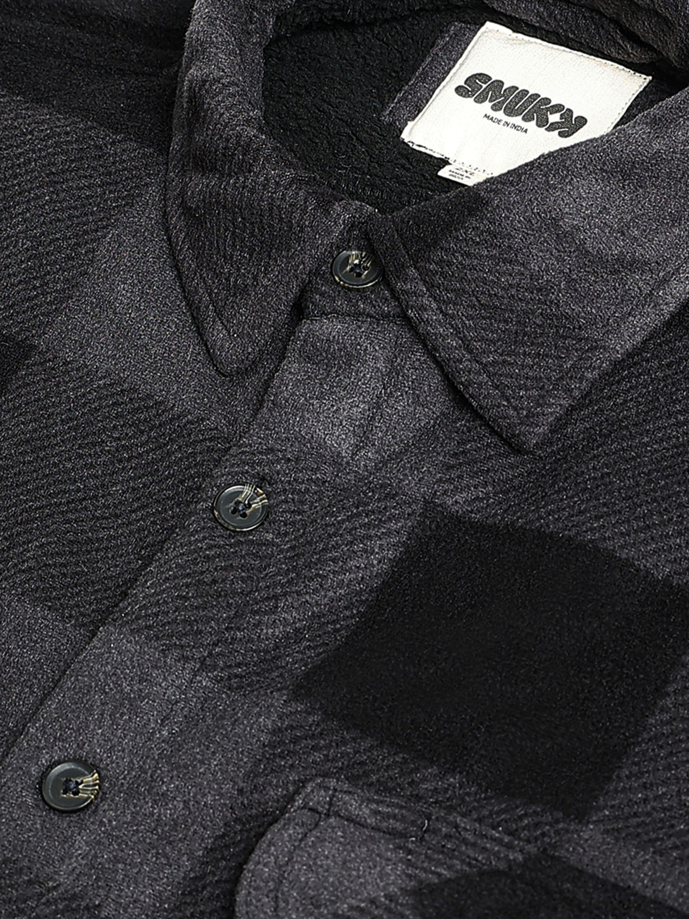 Men Black Polar Fleece Shacket