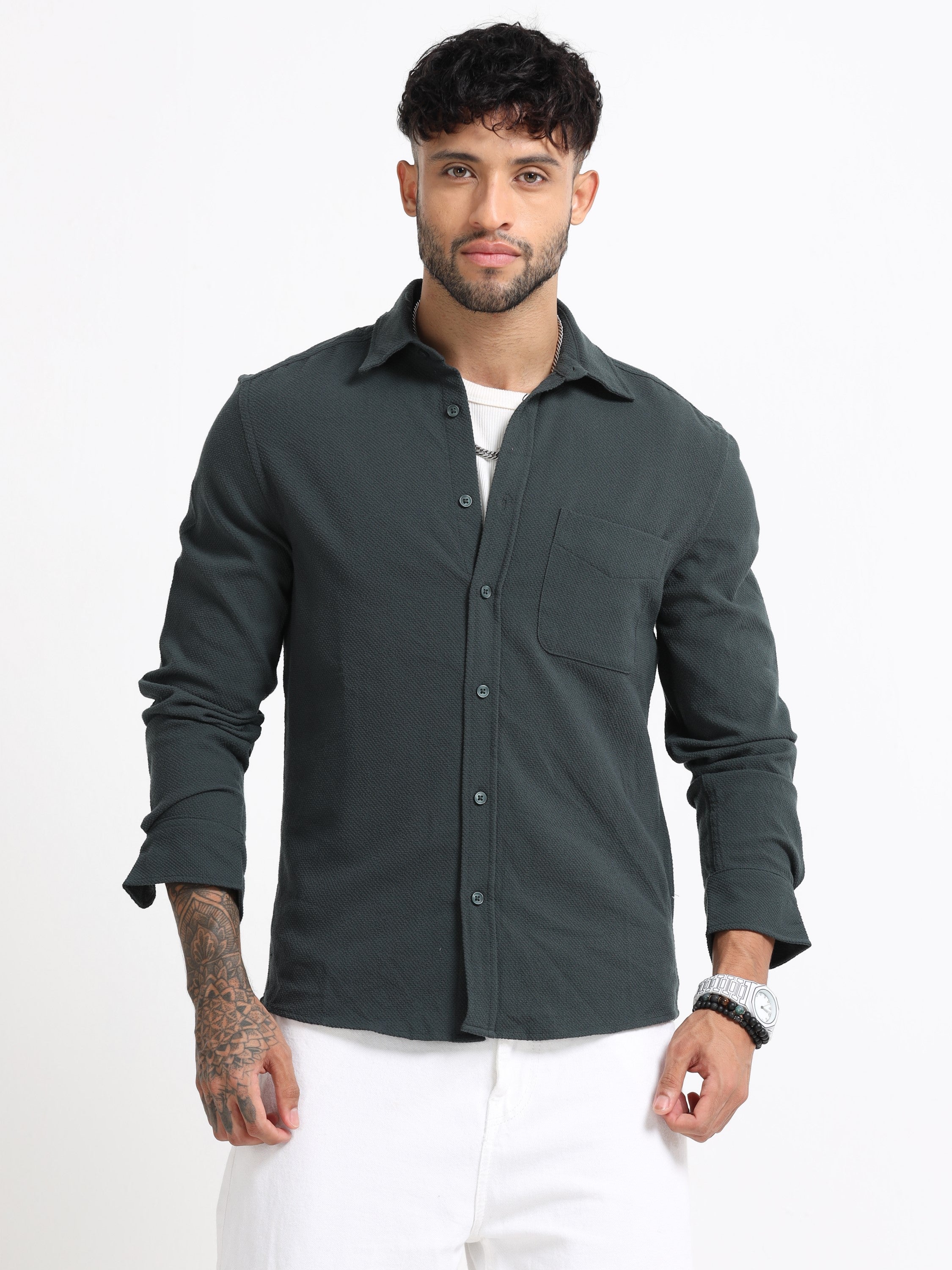 Men Olive Regular Fit Shirt