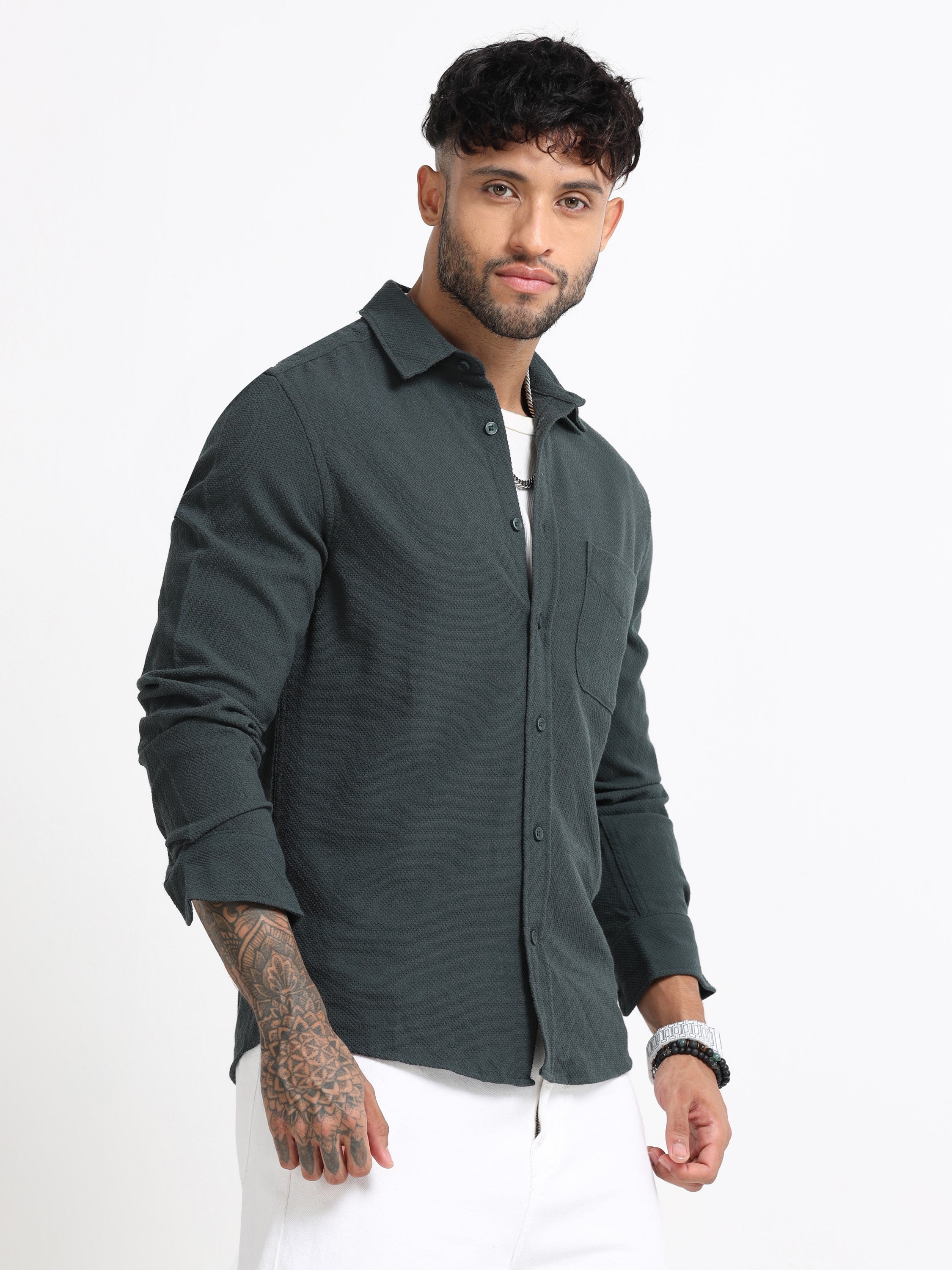 Men Olive Regular Fit Shirt