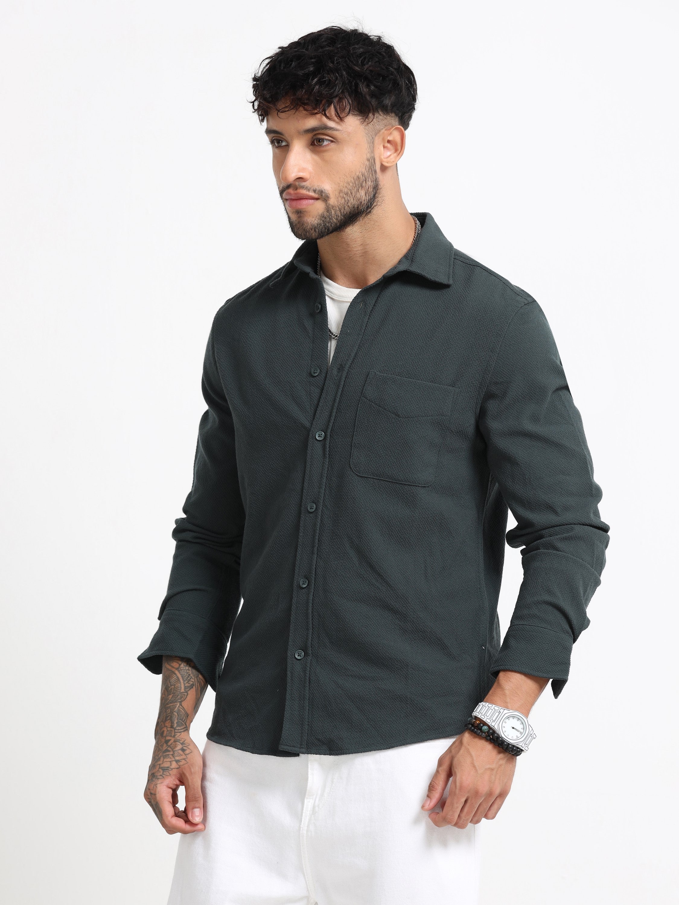 Men Olive Regular Fit Shirt