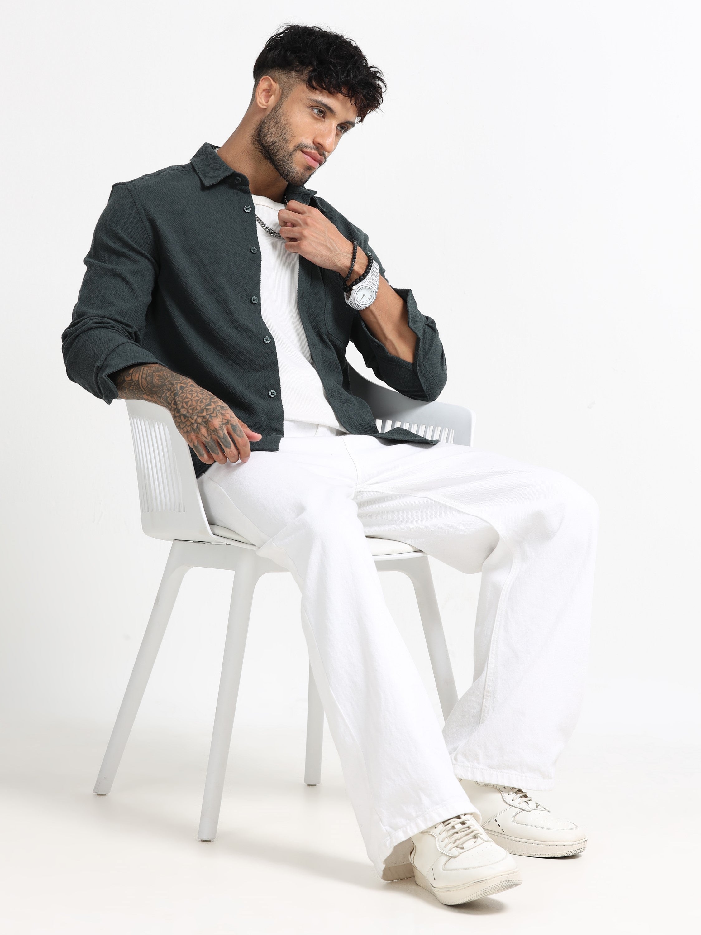 Men Olive Regular Fit Shirt