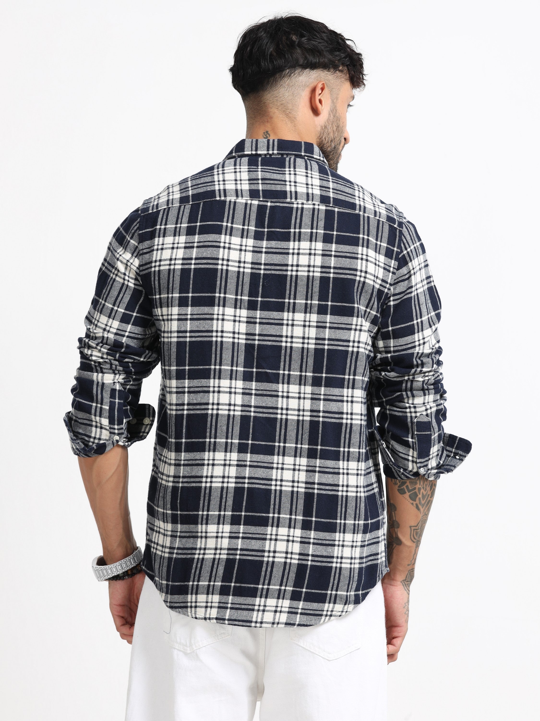 Men Navy & White Check Shirt