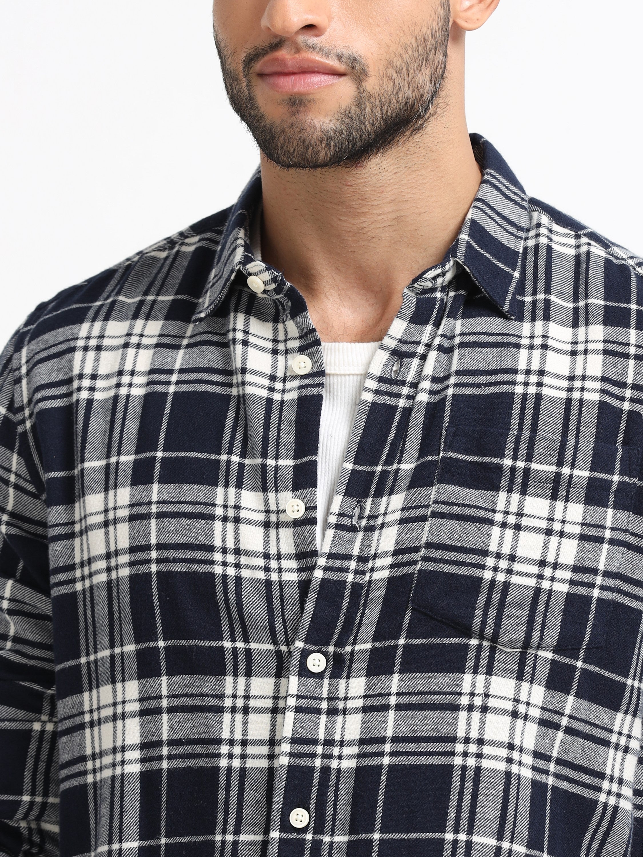 Men Navy & White Check Shirt