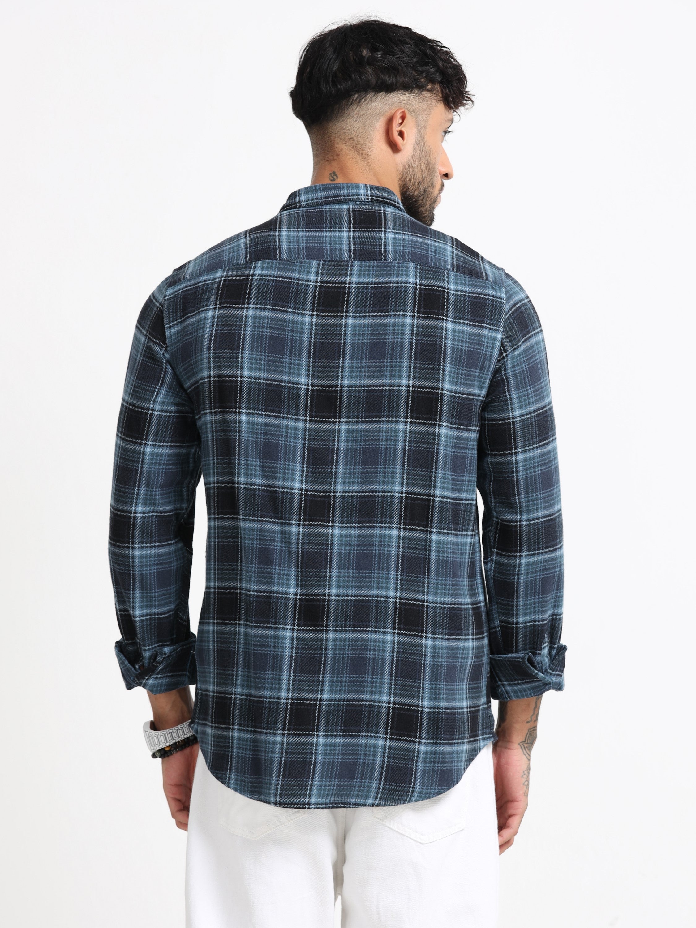 Men Navy Plaid Check Shirt
