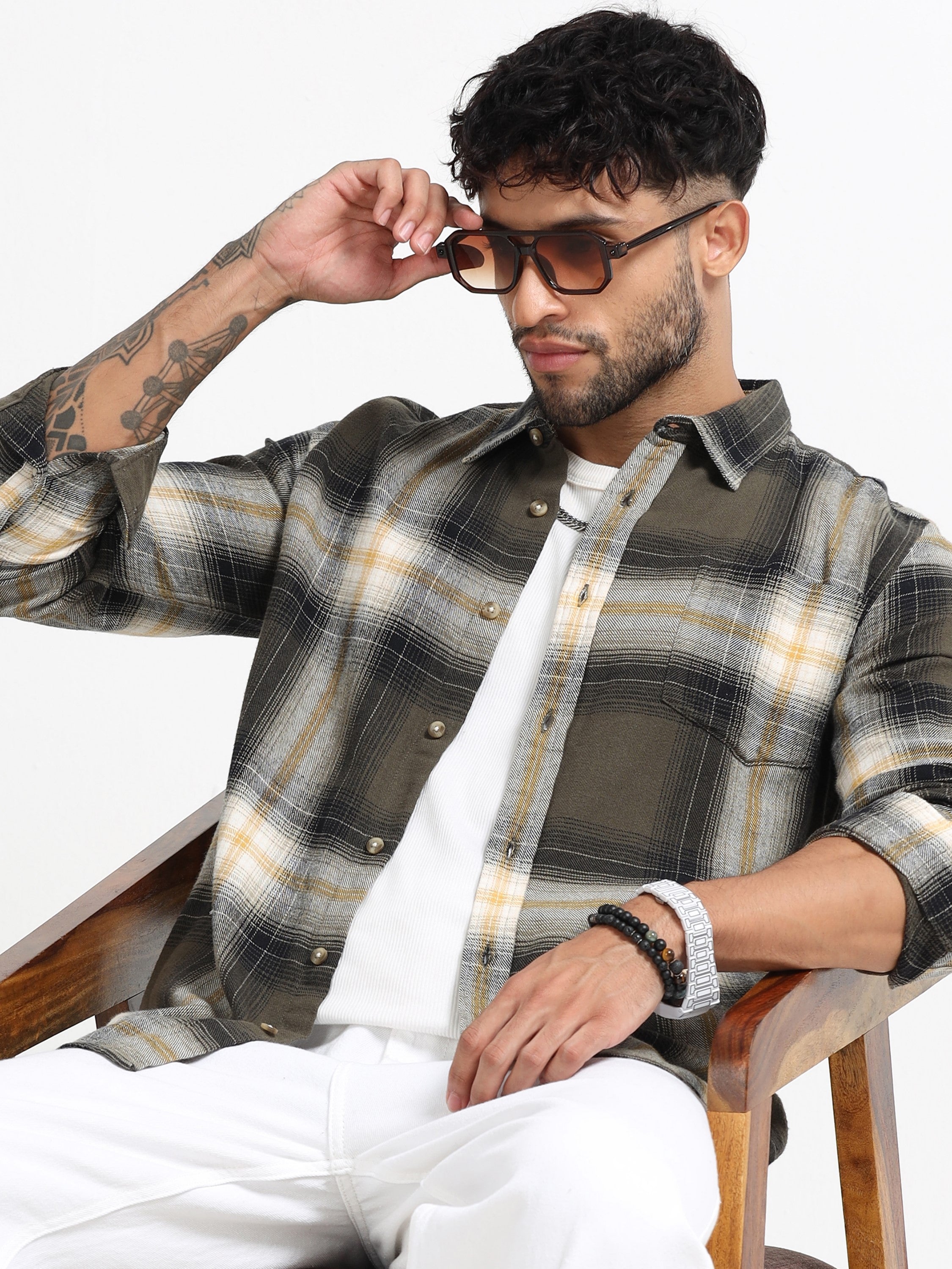 Men Green Multi Check Shirt