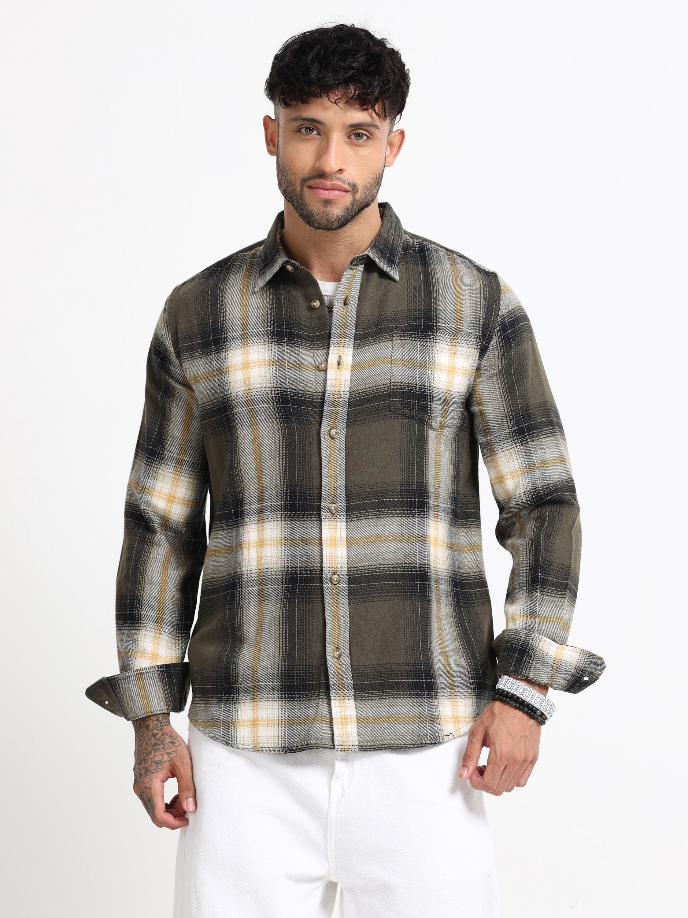 Men Green Multi Check Shirt