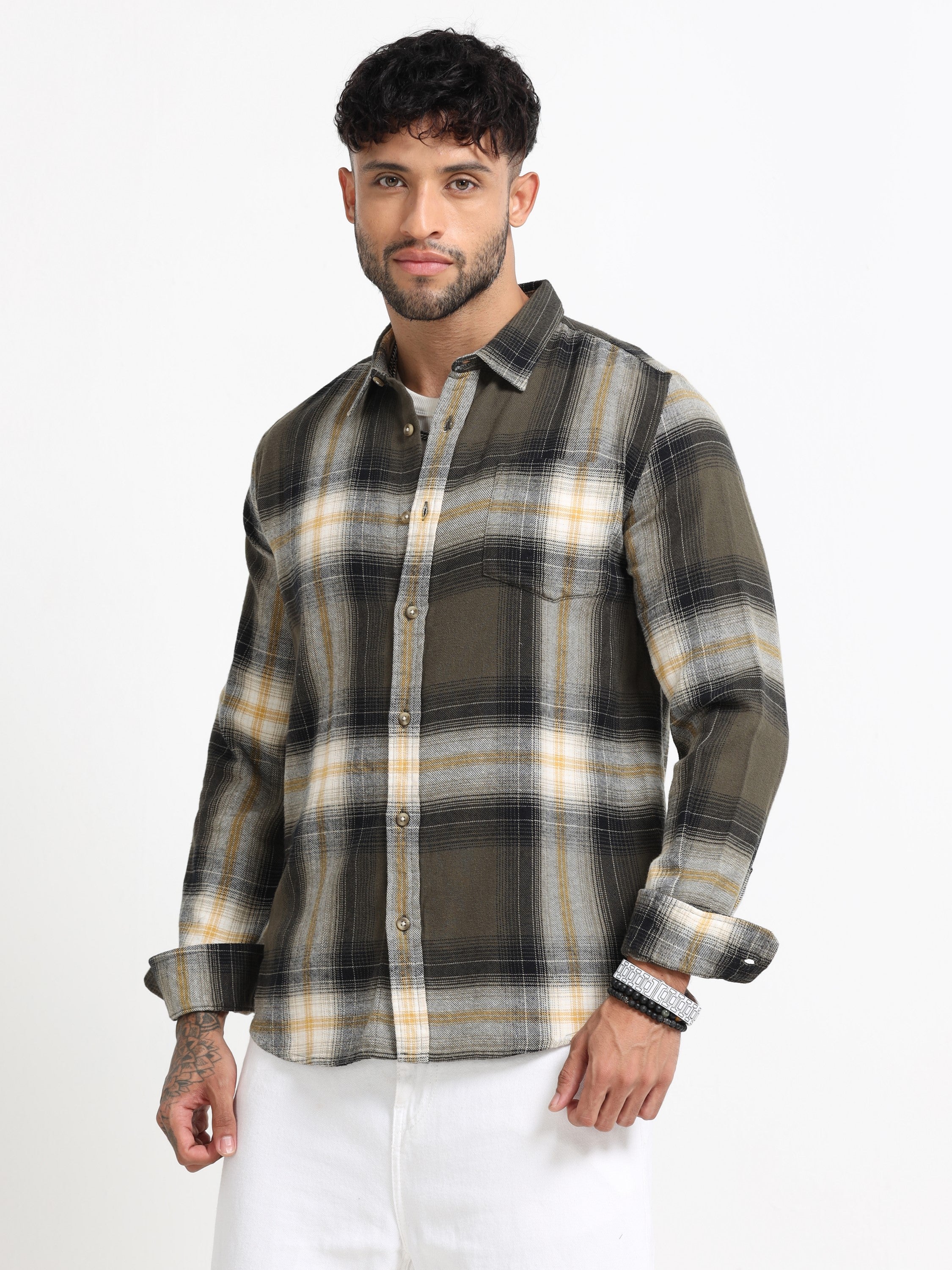 Men Green Multi Check Shirt