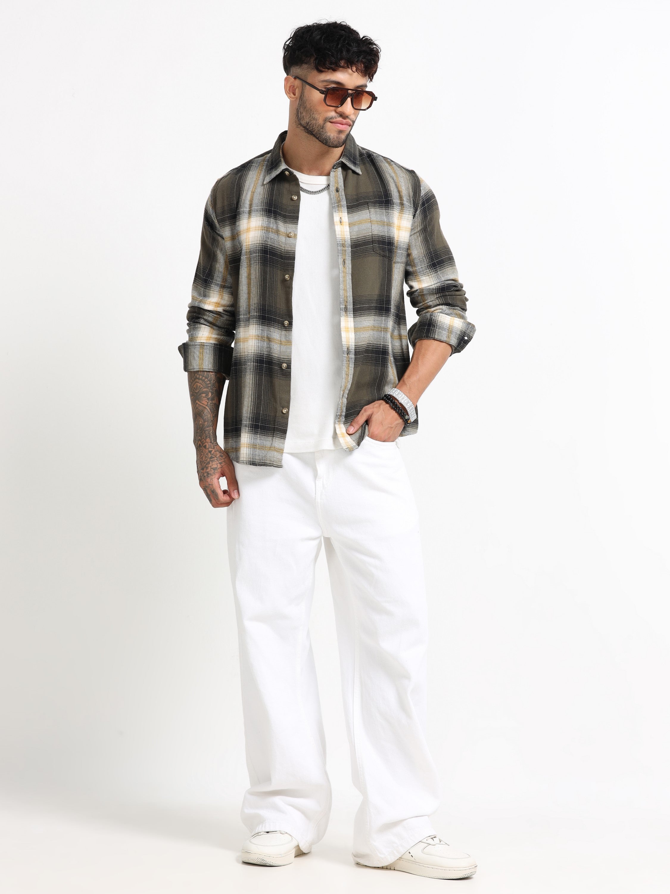 Men Green Multi Check Shirt