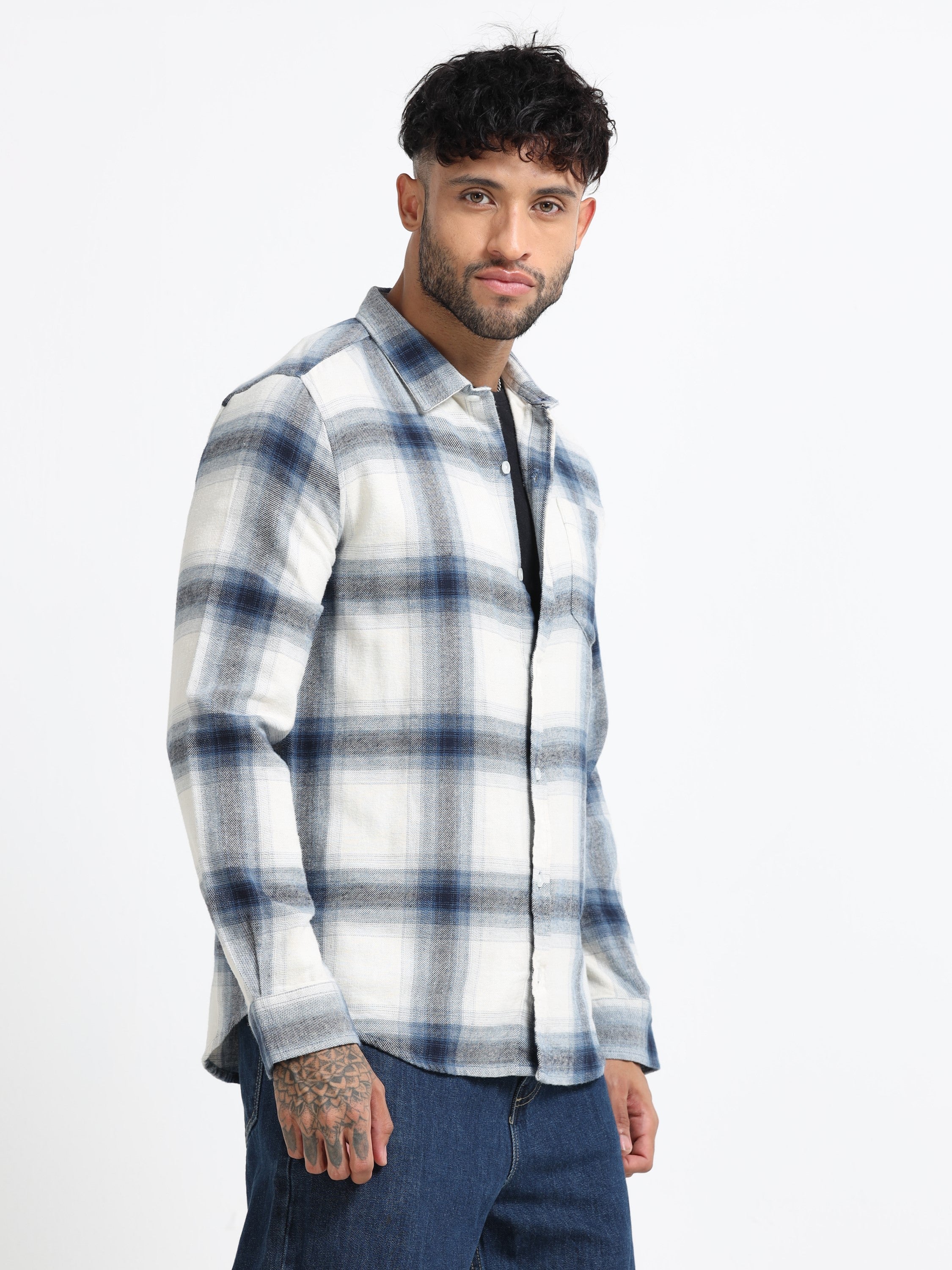 Men Blue & White Check Shirt