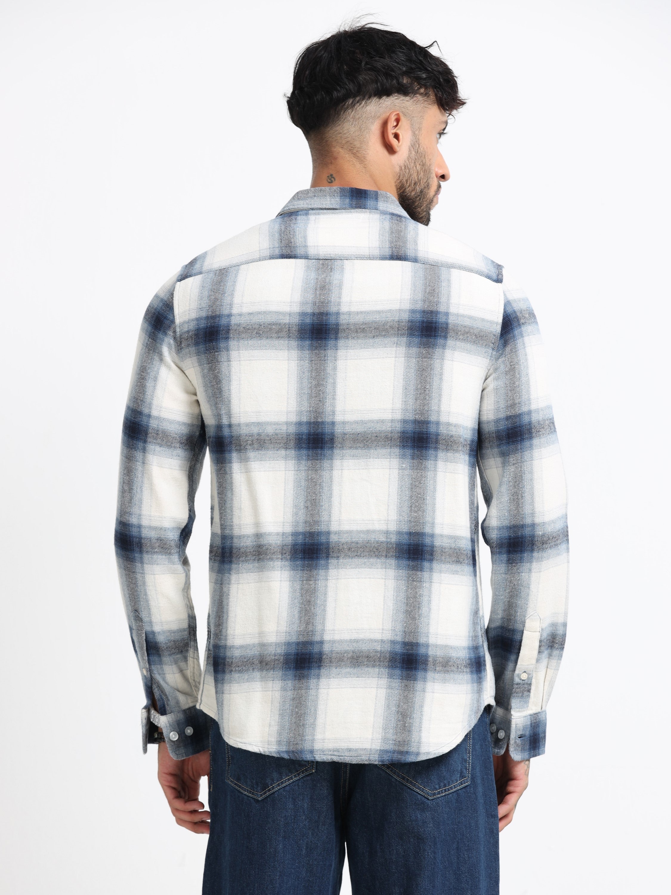 Men Blue & White Check Shirt
