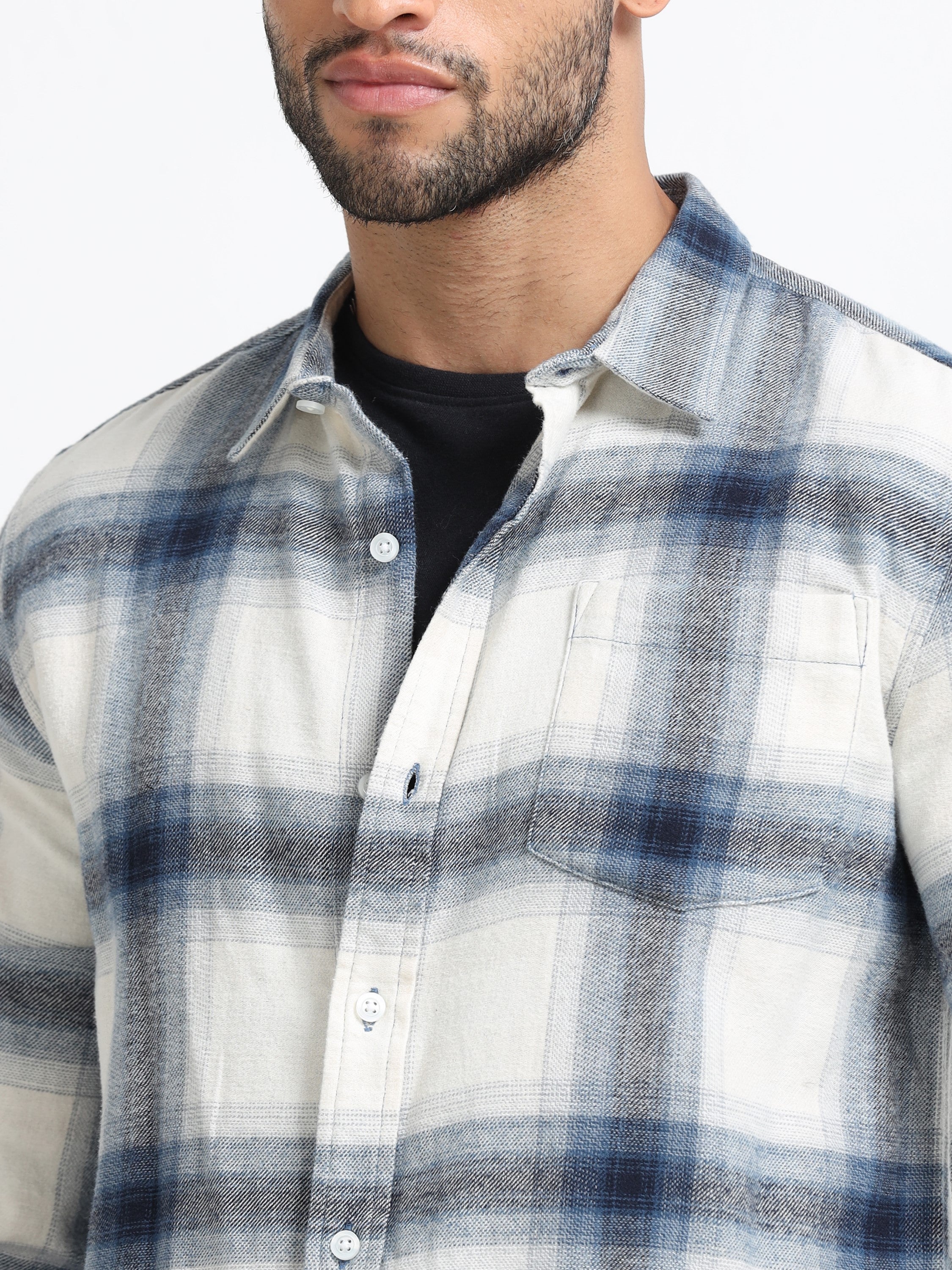 Men Blue & White Check Shirt