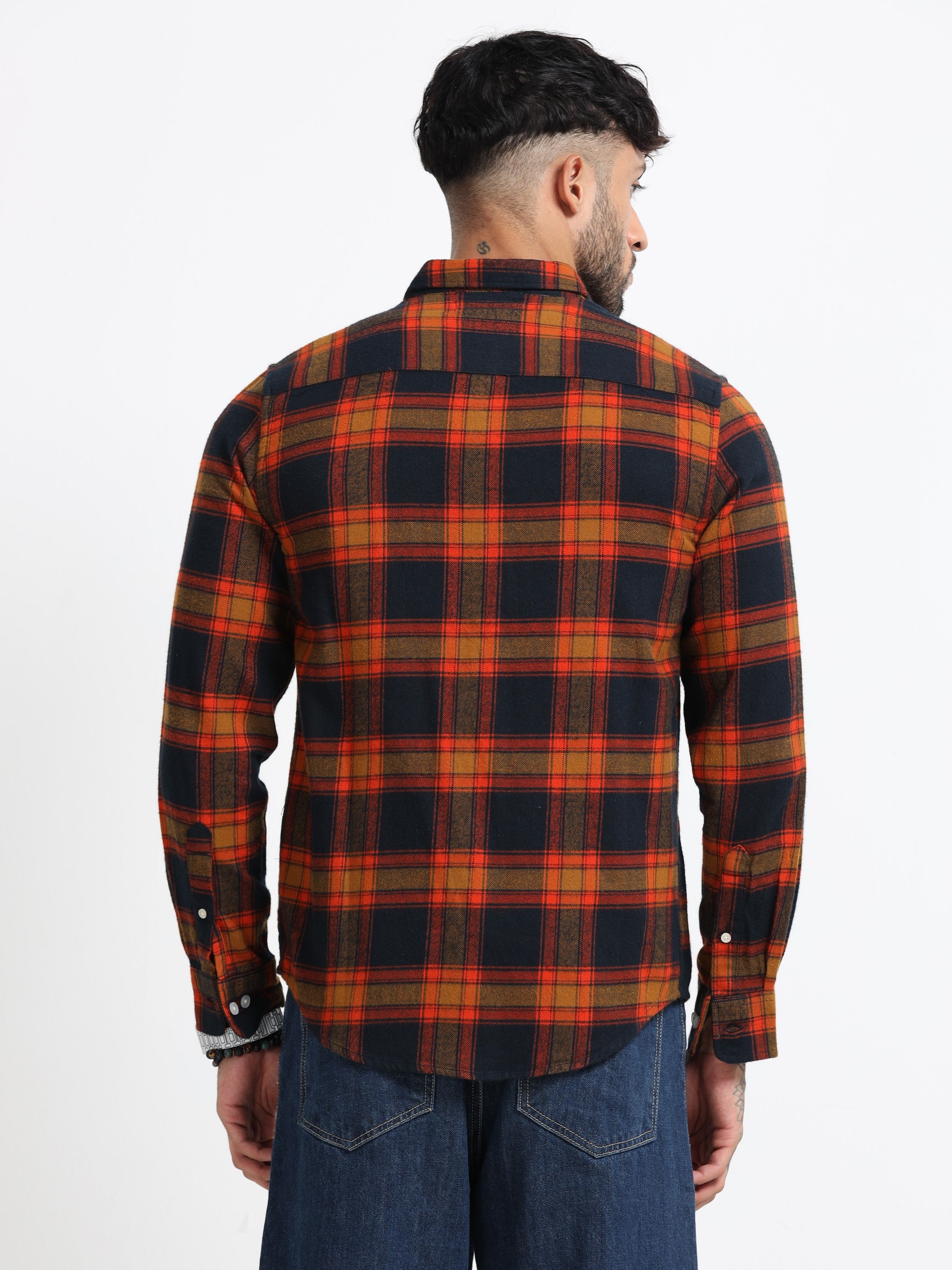 Men Orange Multi Check Shirt