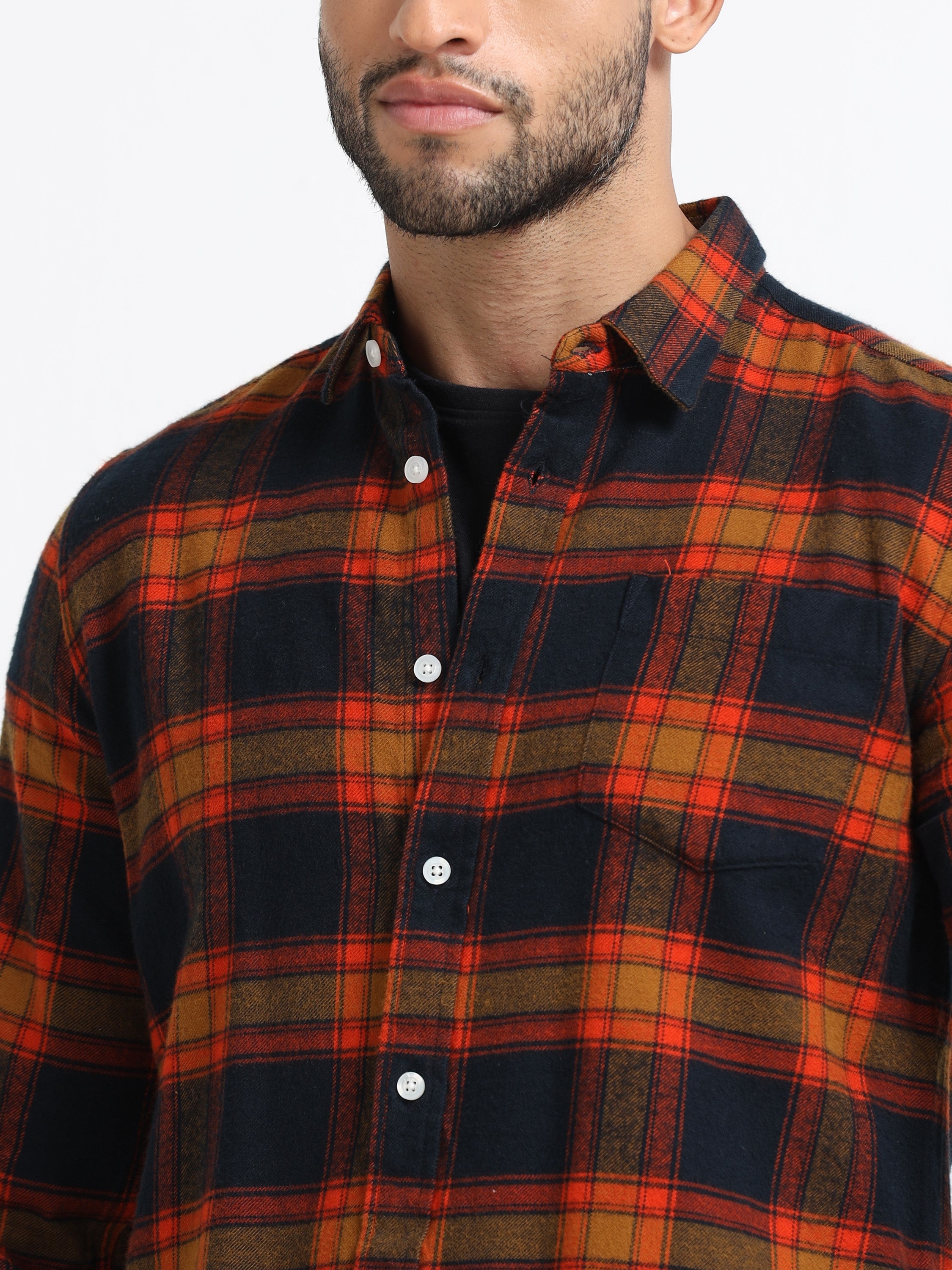 Men Orange Multi Check Shirt