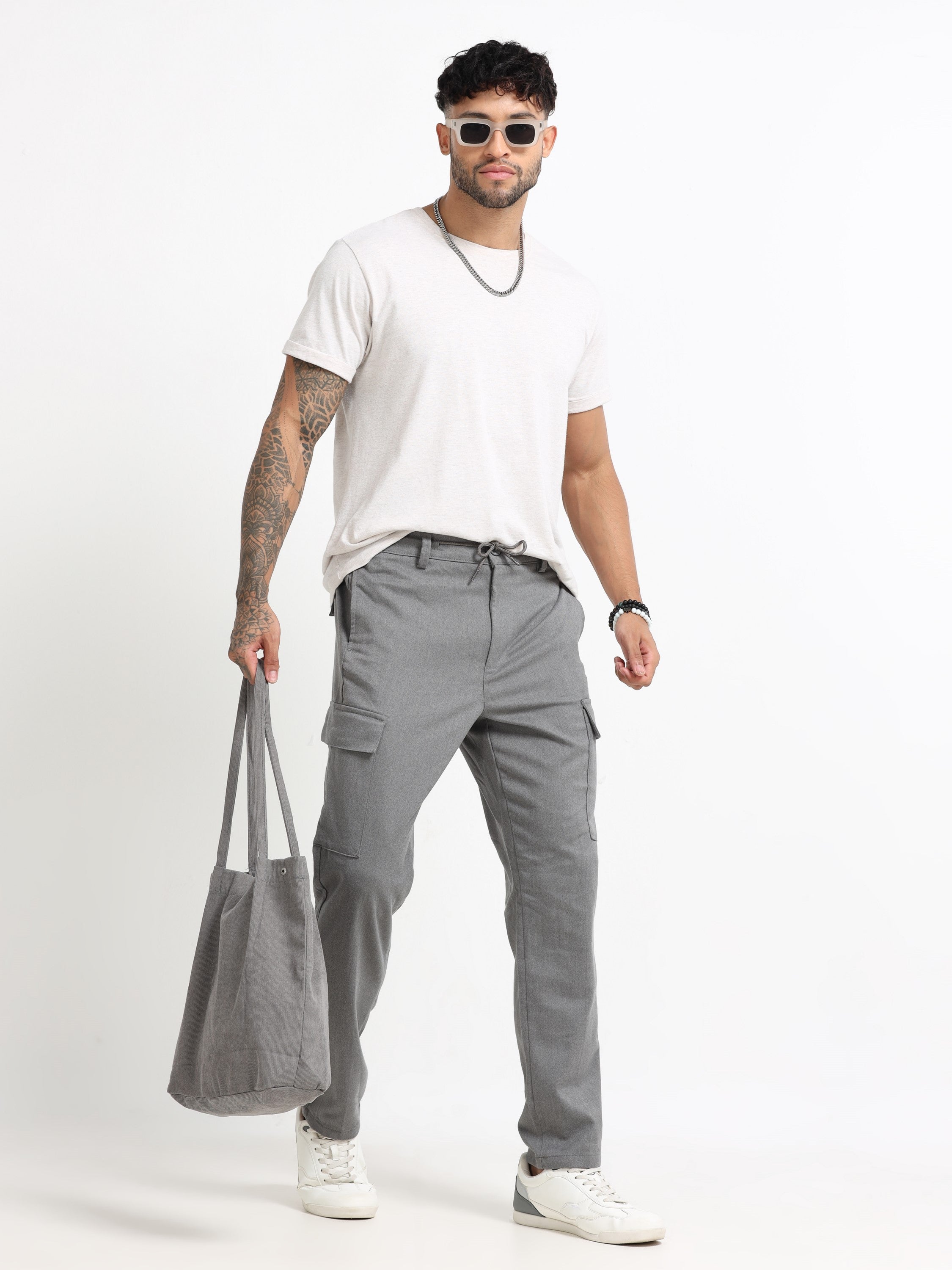 Men Grey Cargo Pants