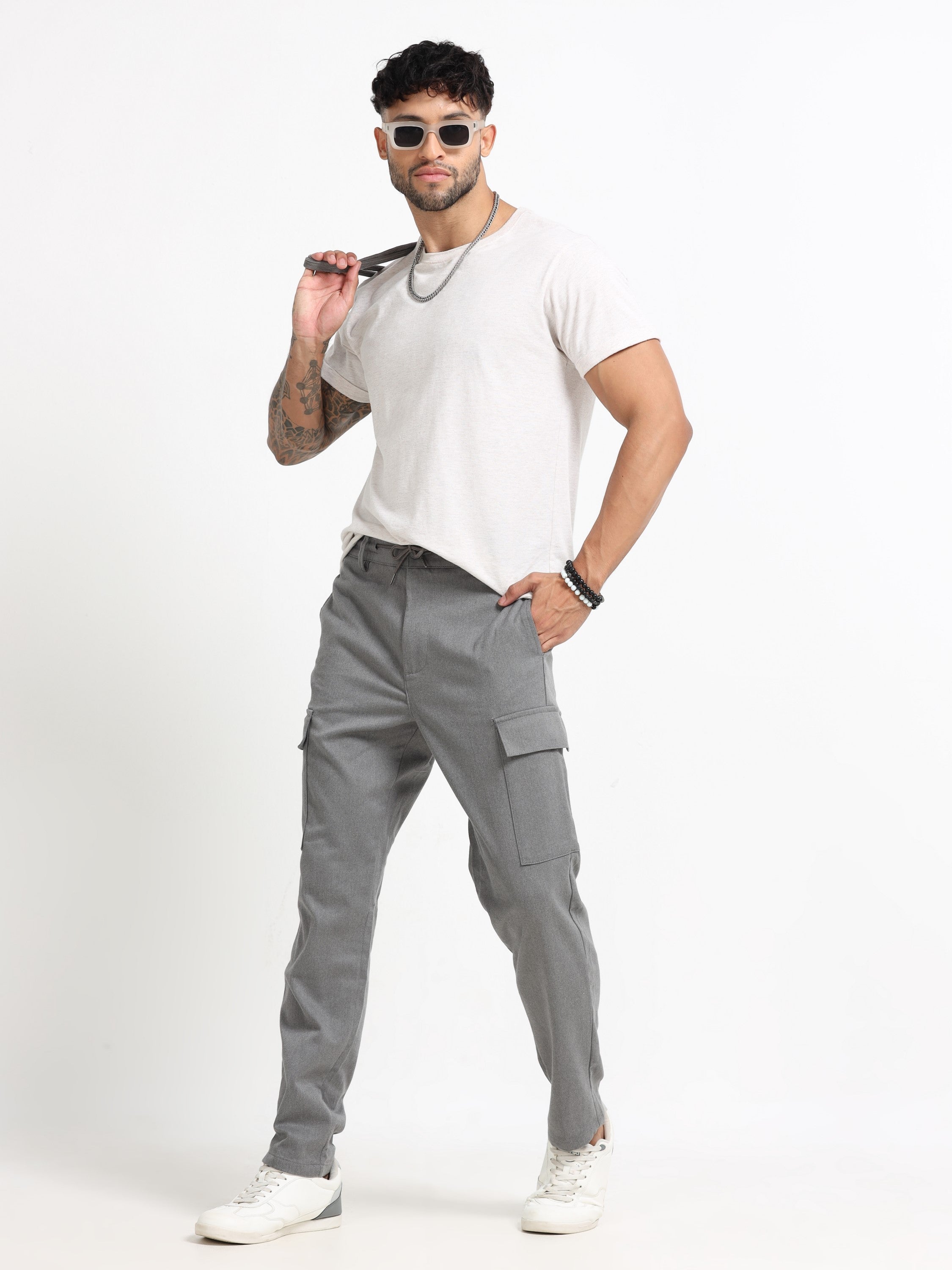 Men Grey Cargo Pants