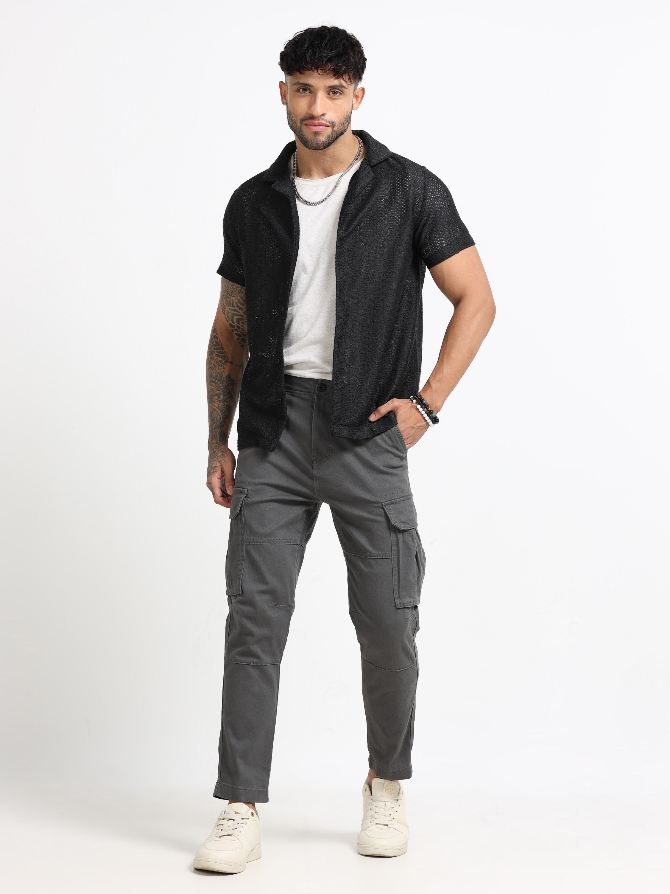 Men Dark Grey Cargo Pants
