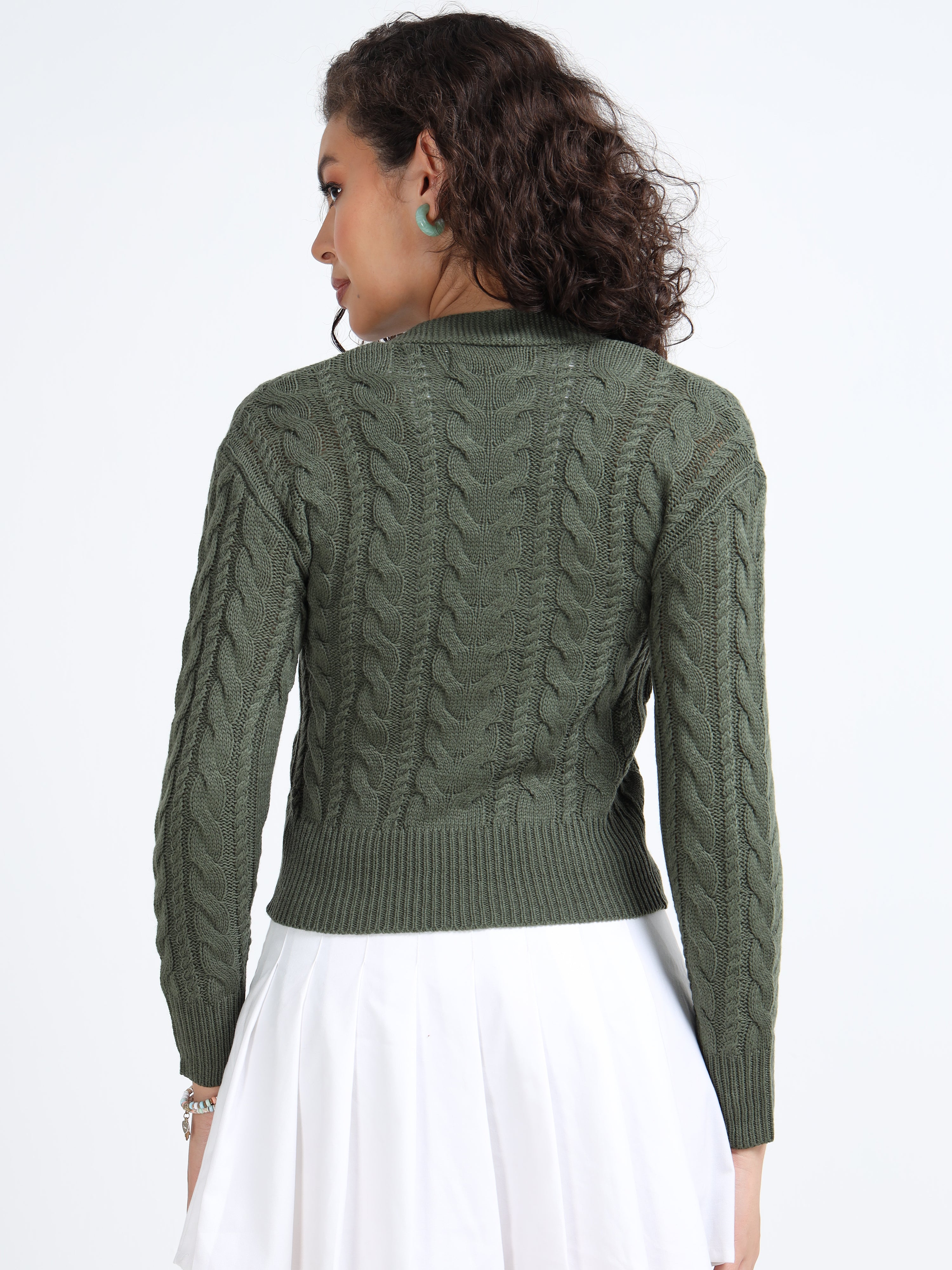 Women Olive Knitted Cardigan
