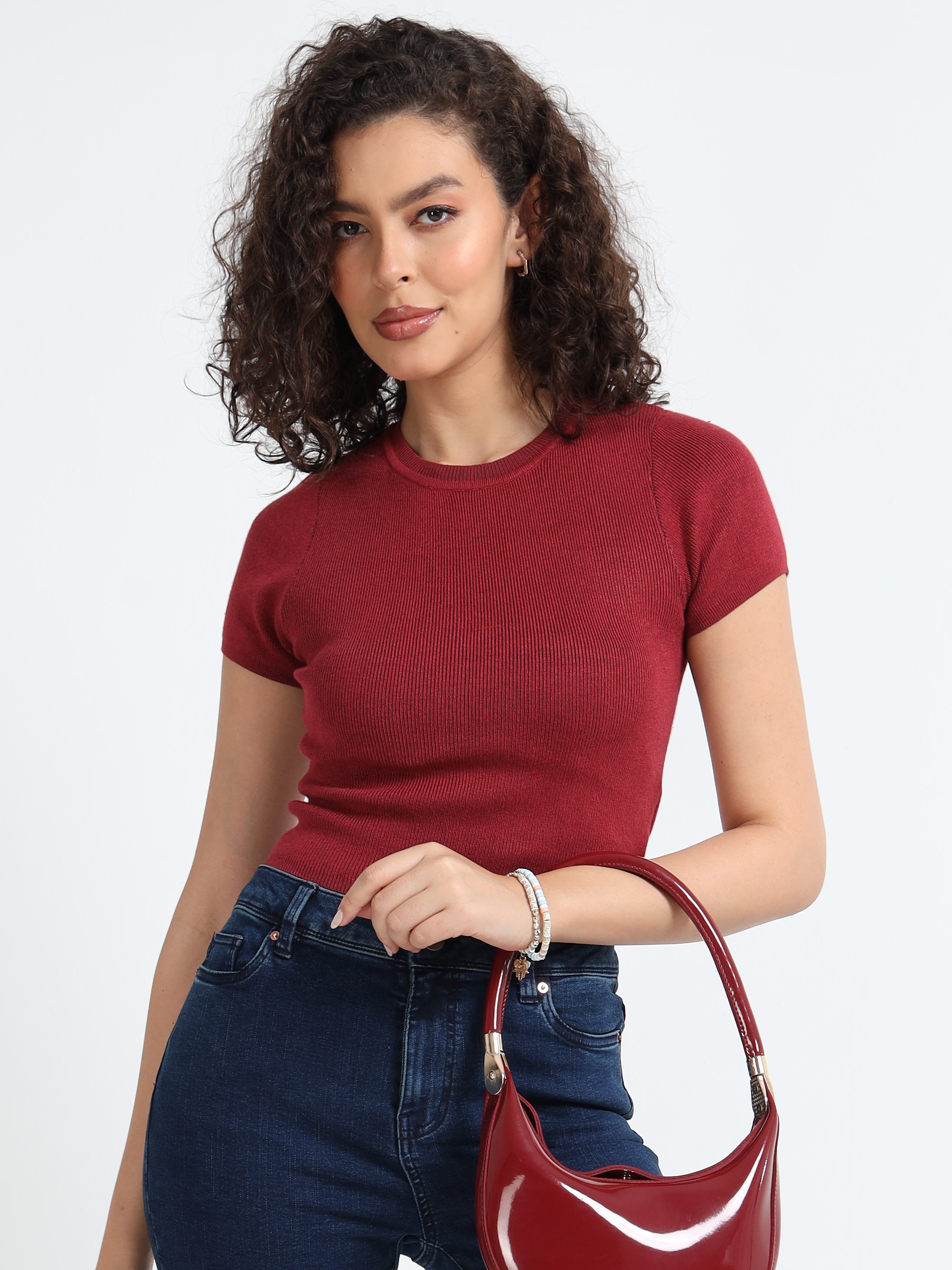 Women Maroon Winter Top