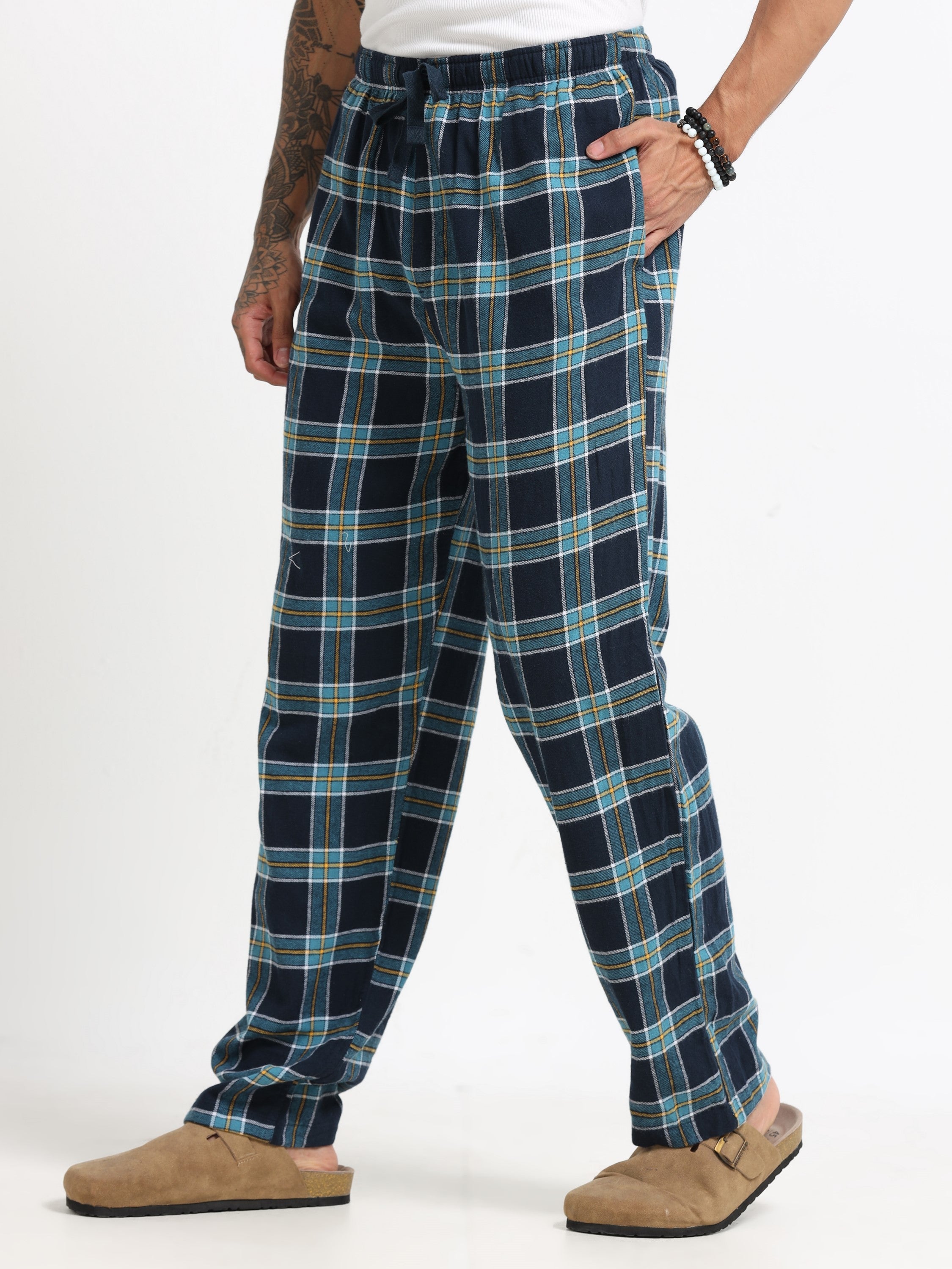 Men Blue Check Lounge Pants