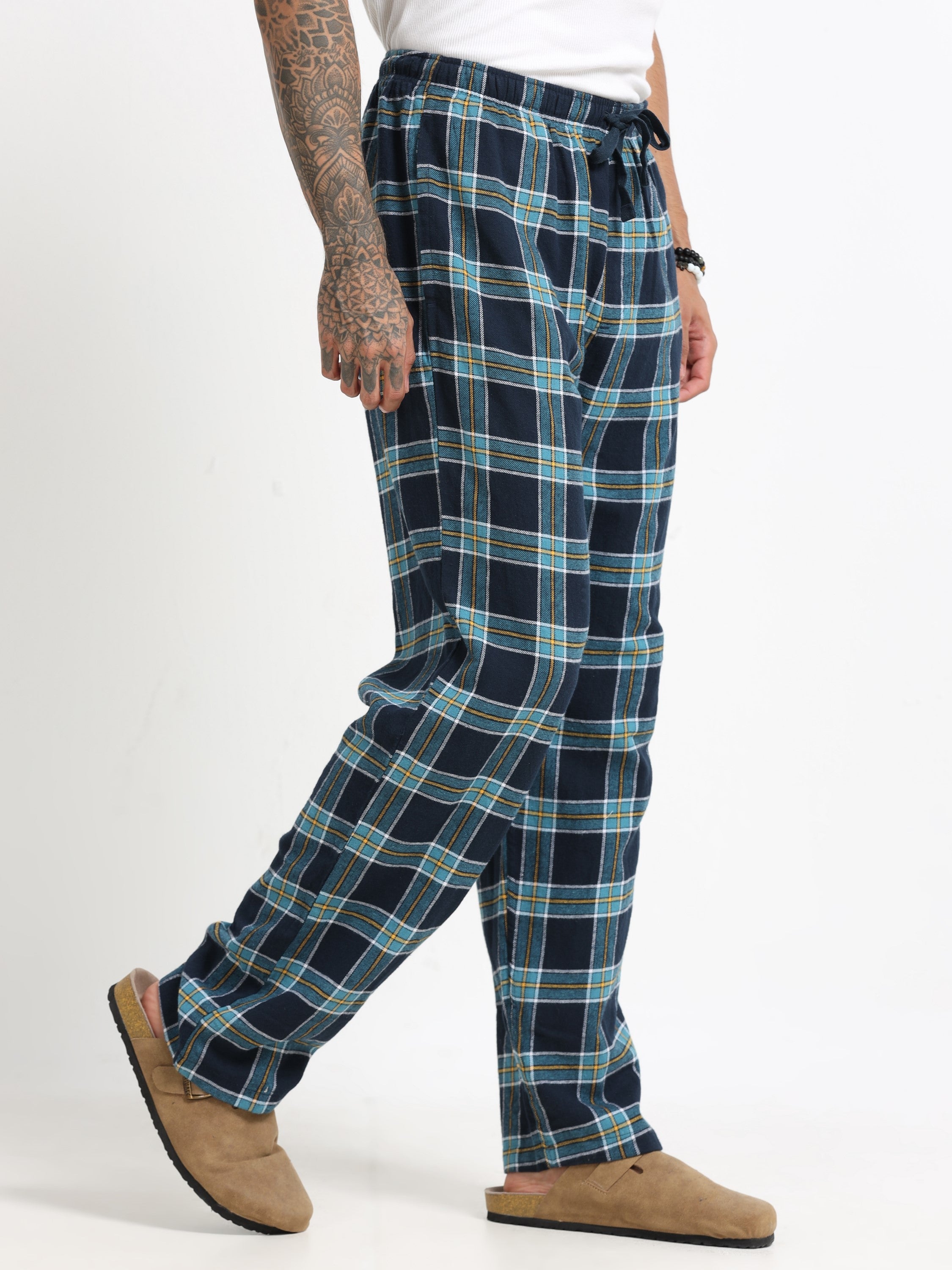 Men Blue Check Lounge Pants