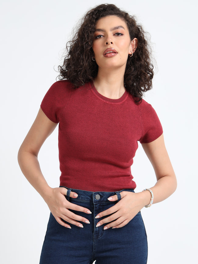 Women Maroon Winter Top