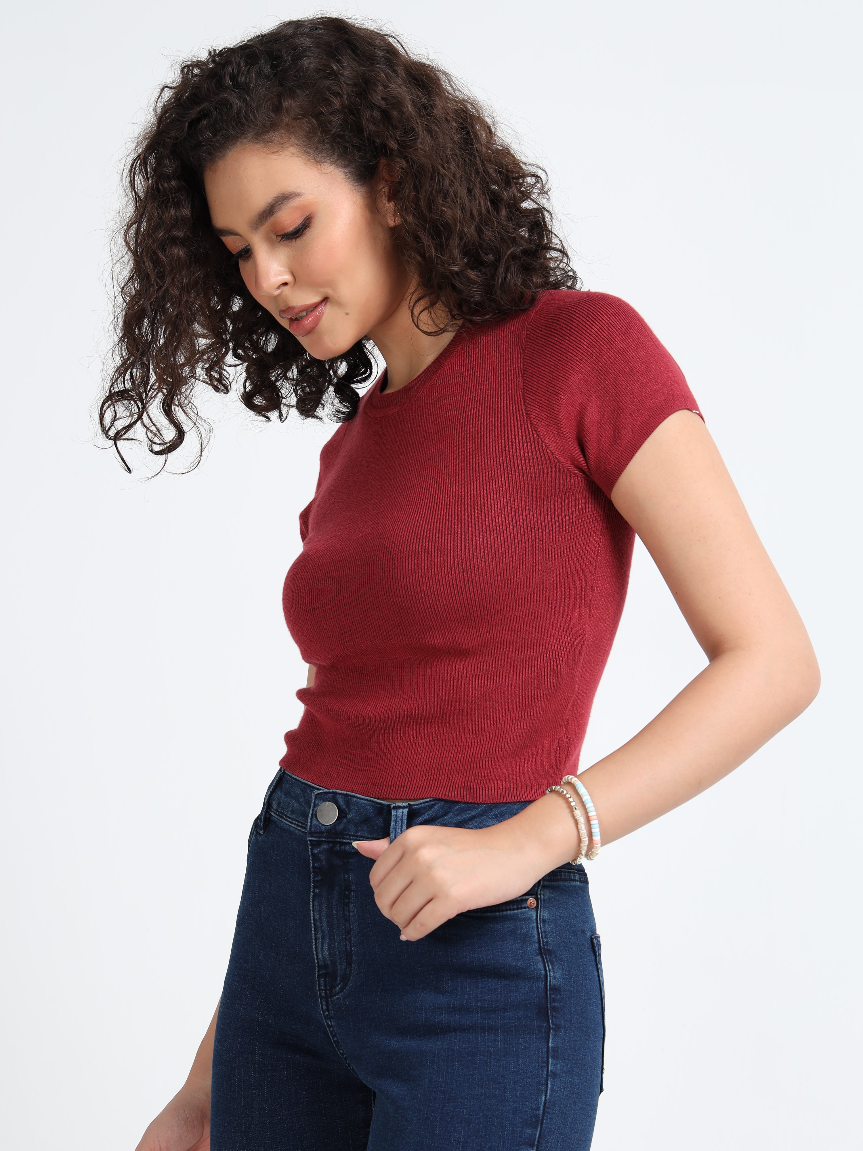 Women Maroon Winter Top