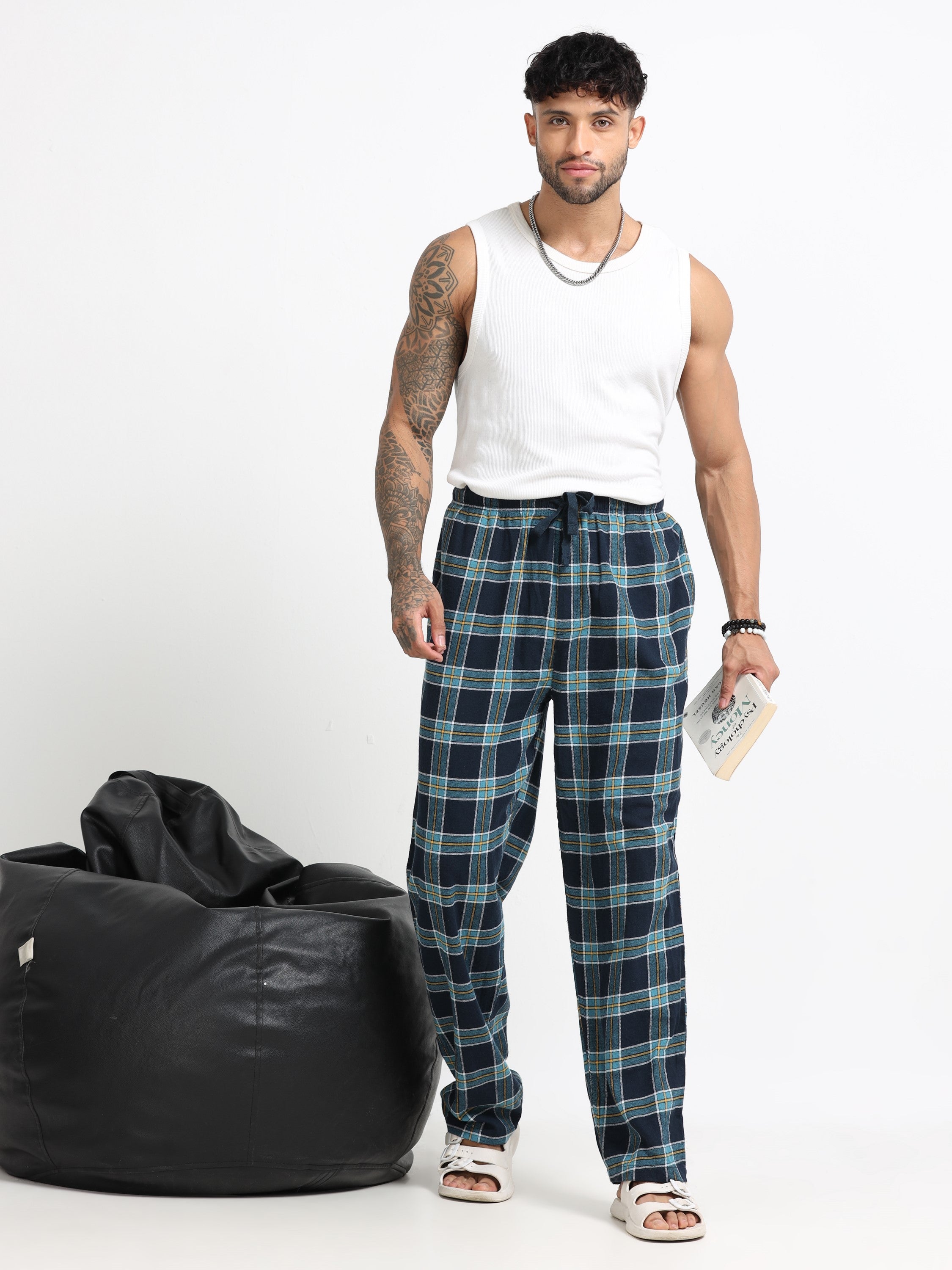 Men Blue Check Lounge Pants