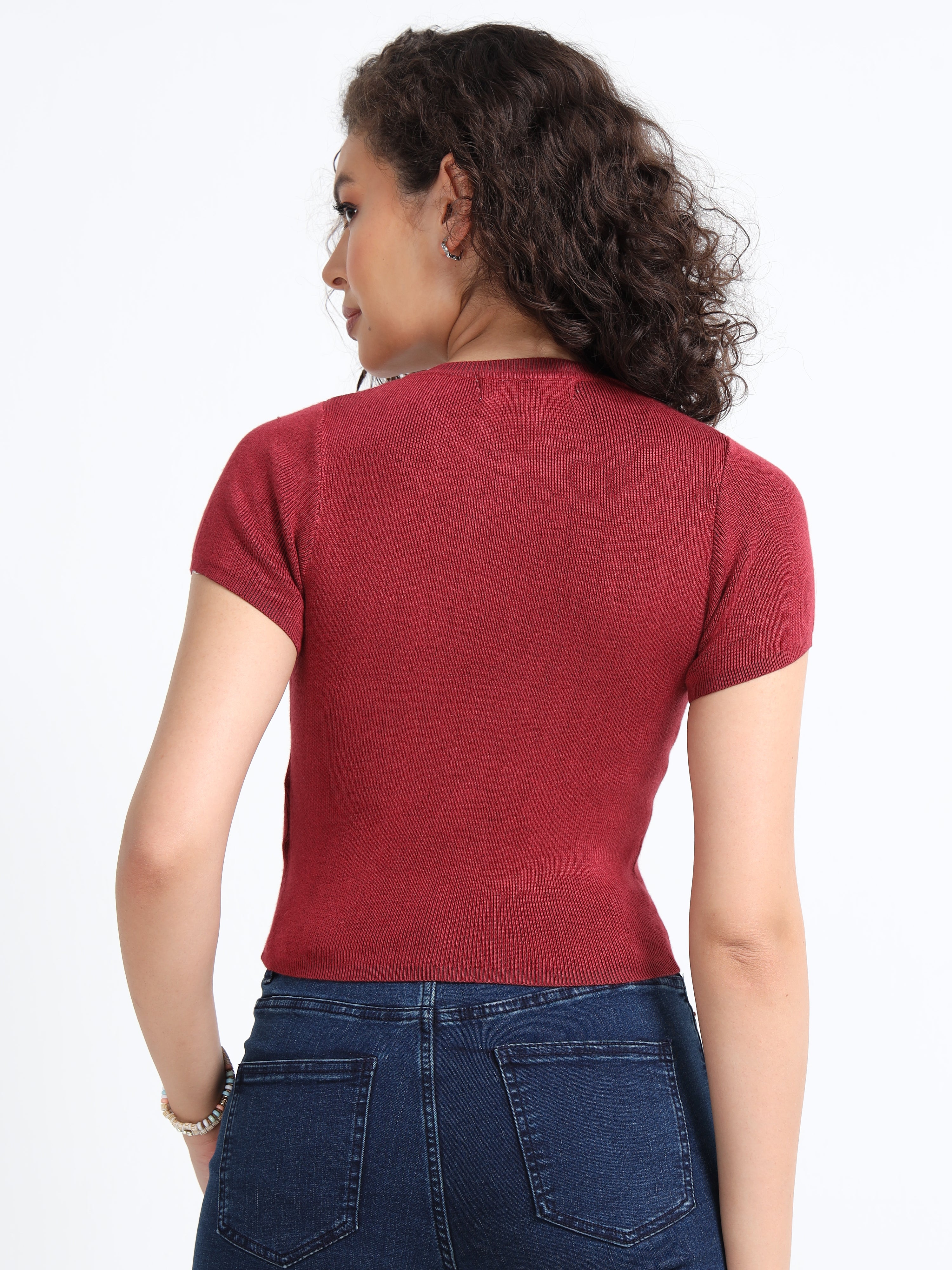 Women Maroon Winter Top