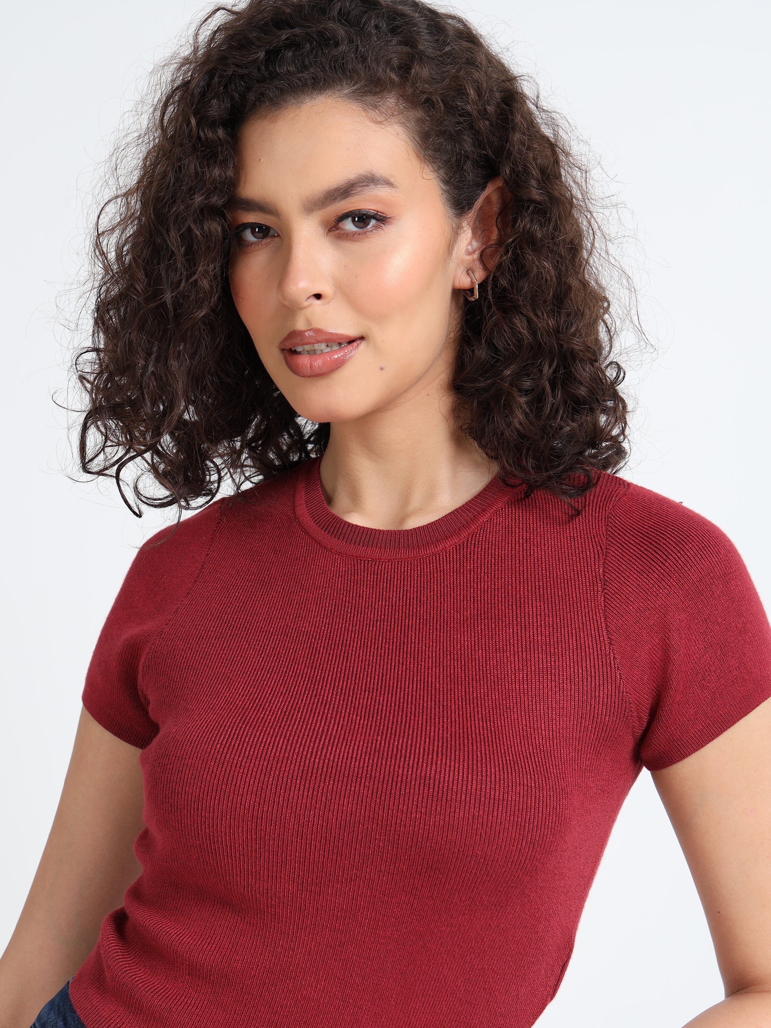 Women Maroon Winter Top