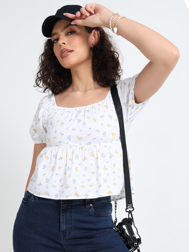 Women Ditsy Printed Crop Top