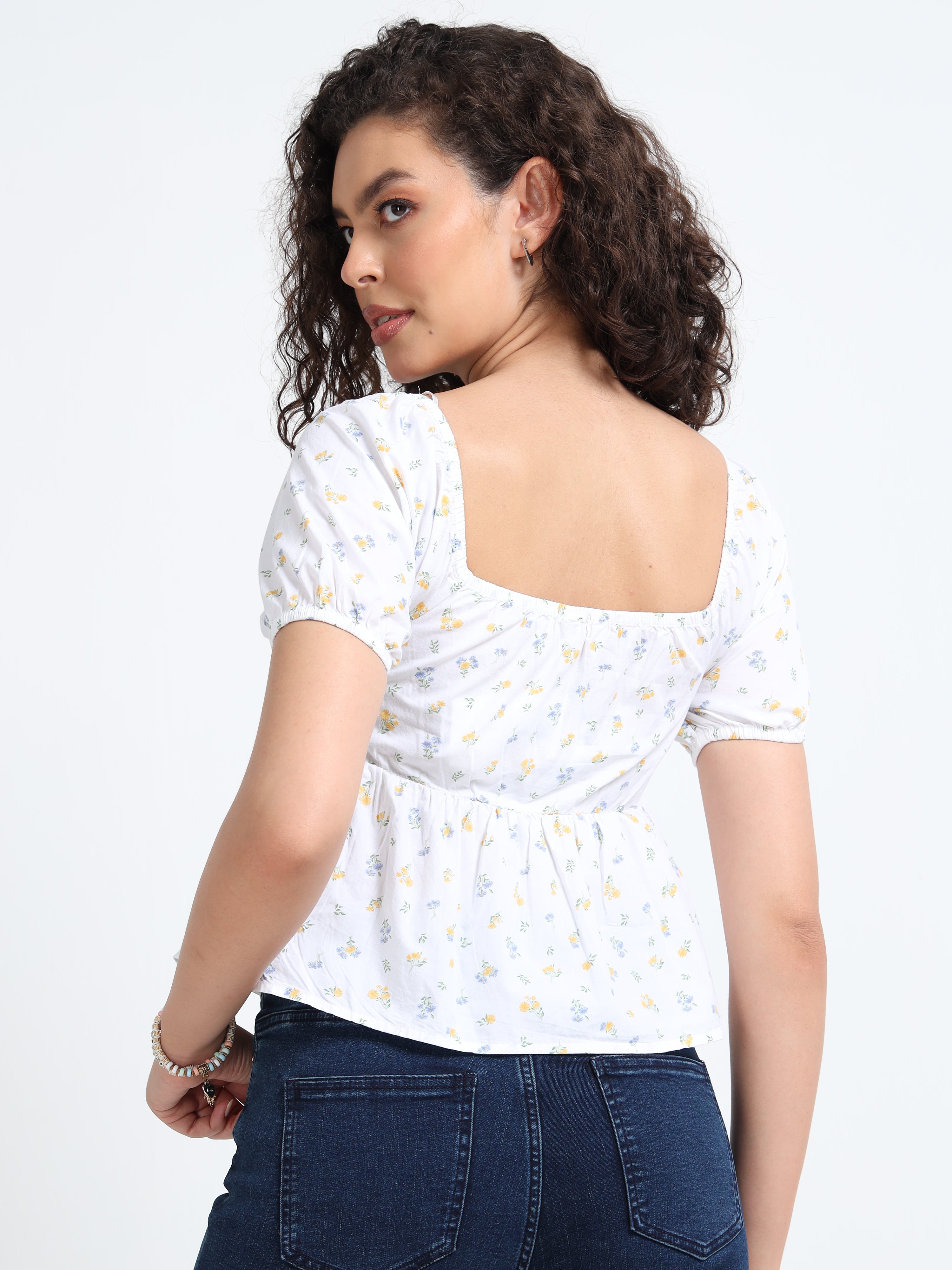 Women Ditsy Printed Crop Top