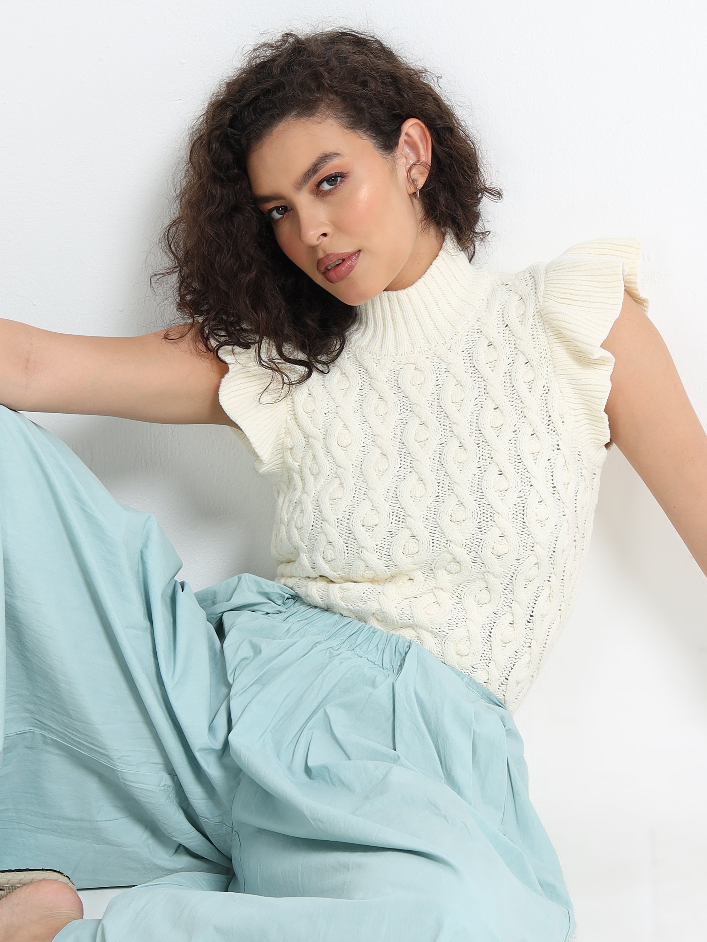 Women Cream Cable Knit Sweater