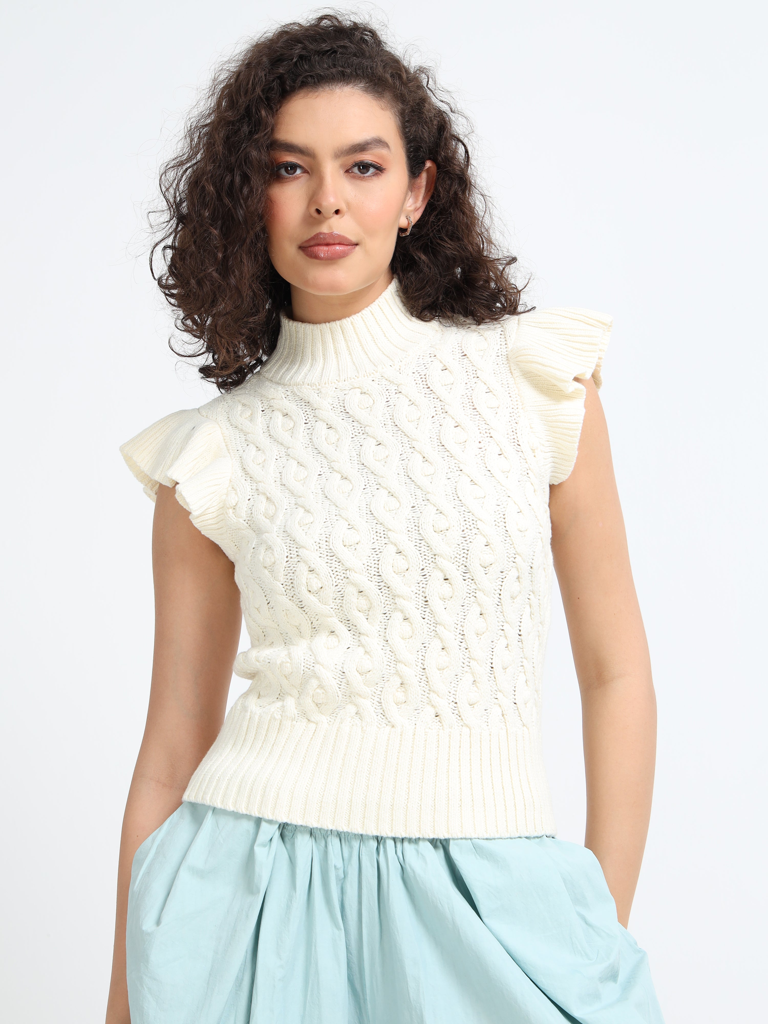 Women Cream Cable Knit Sweater