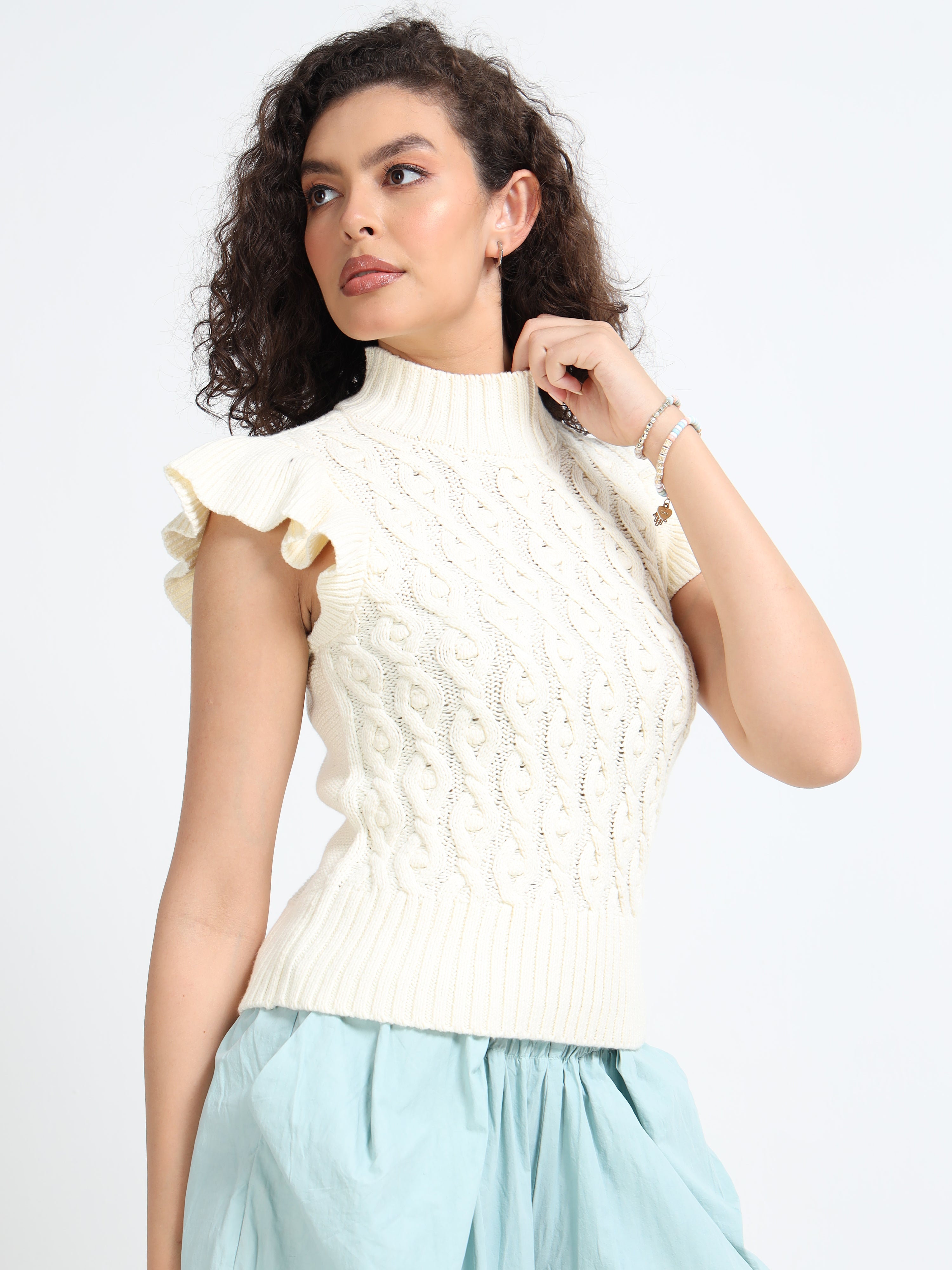 Women Cream Cable Knit Sweater