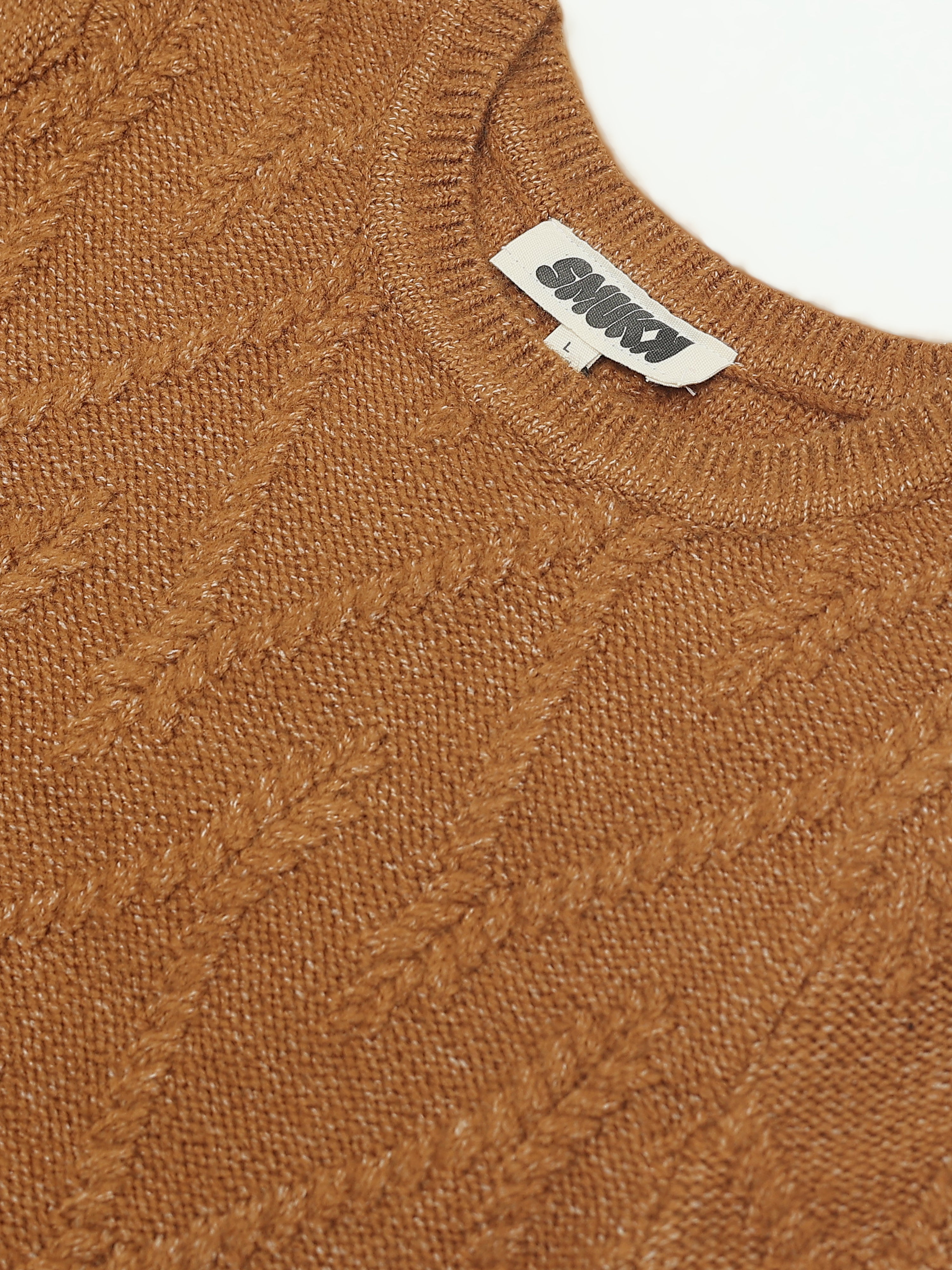 Women Brown Cable Knit Sweater