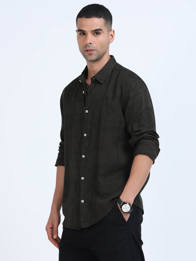 Men Olive Printed Overdyed Shirt