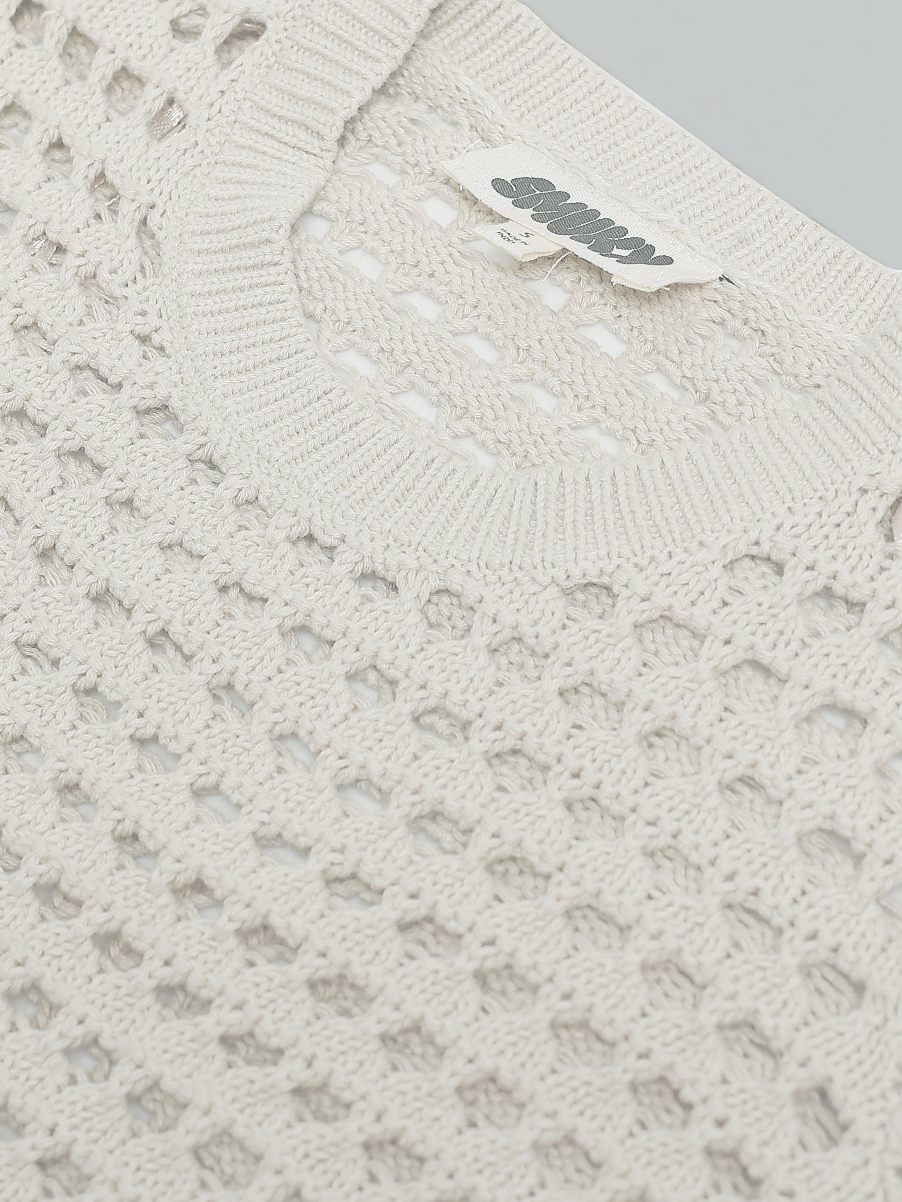 Women Beige Crochet Sweater