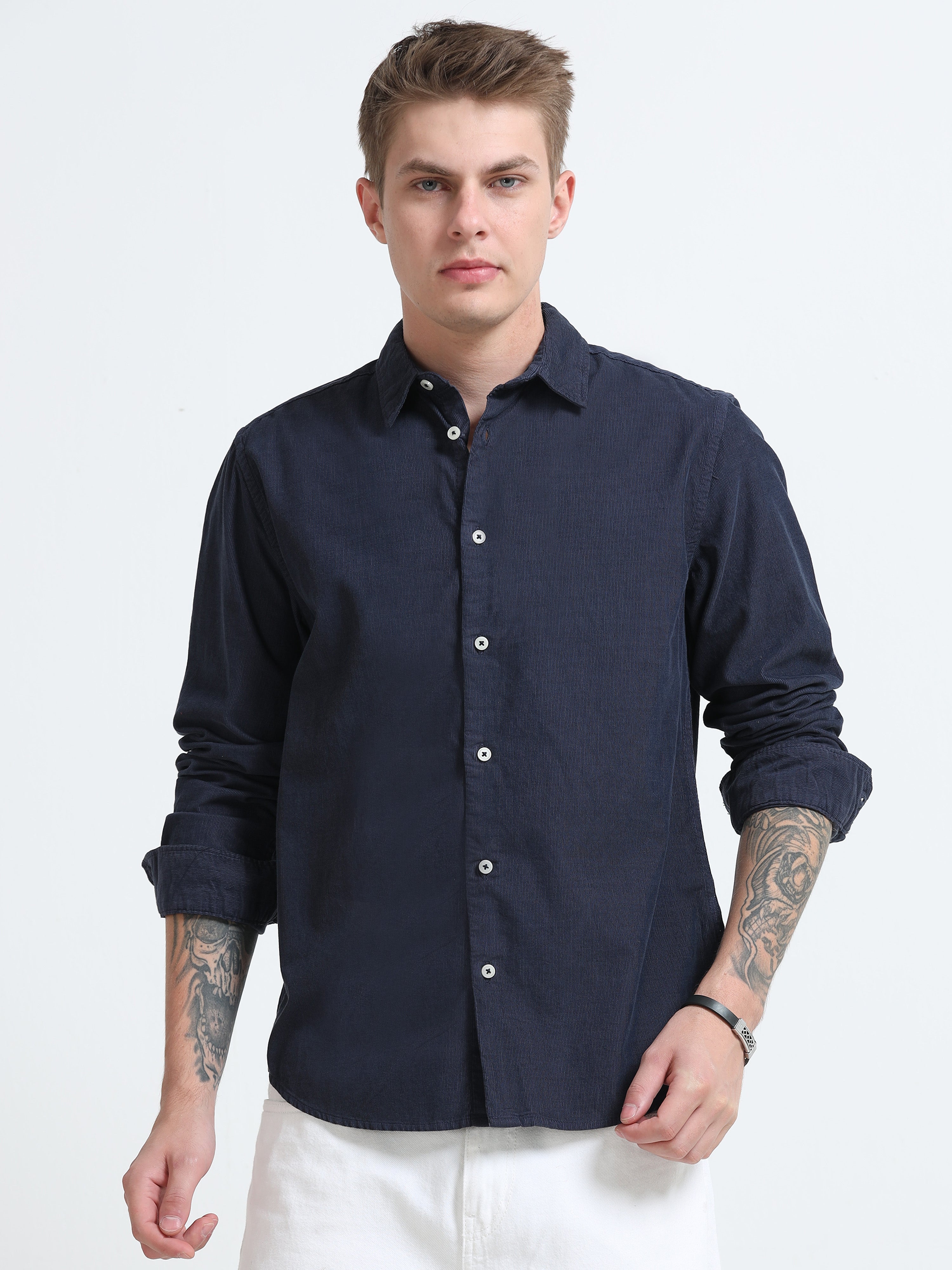 Men Navy Corduroy Shirt
