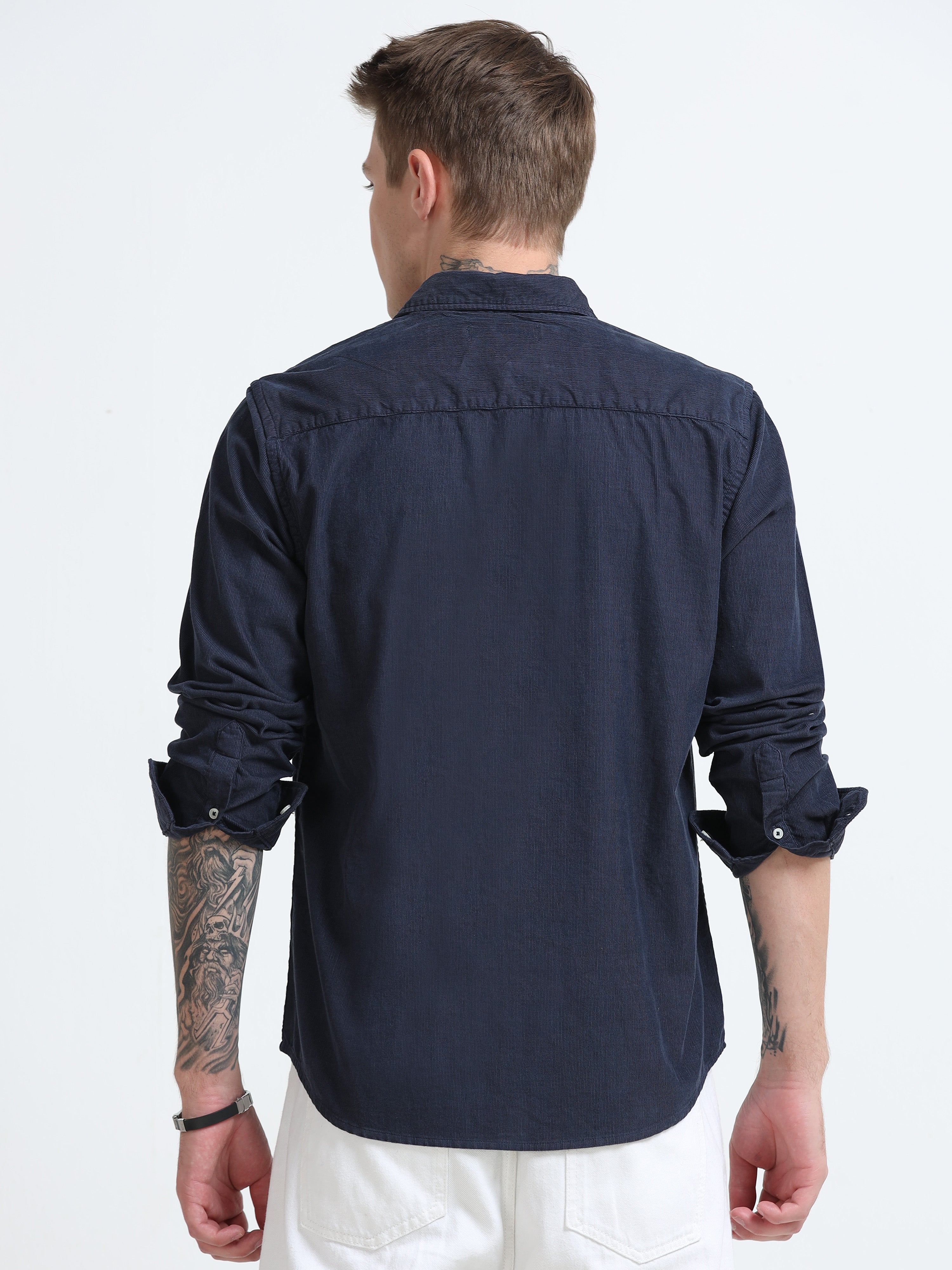 Men Navy Corduroy Shirt