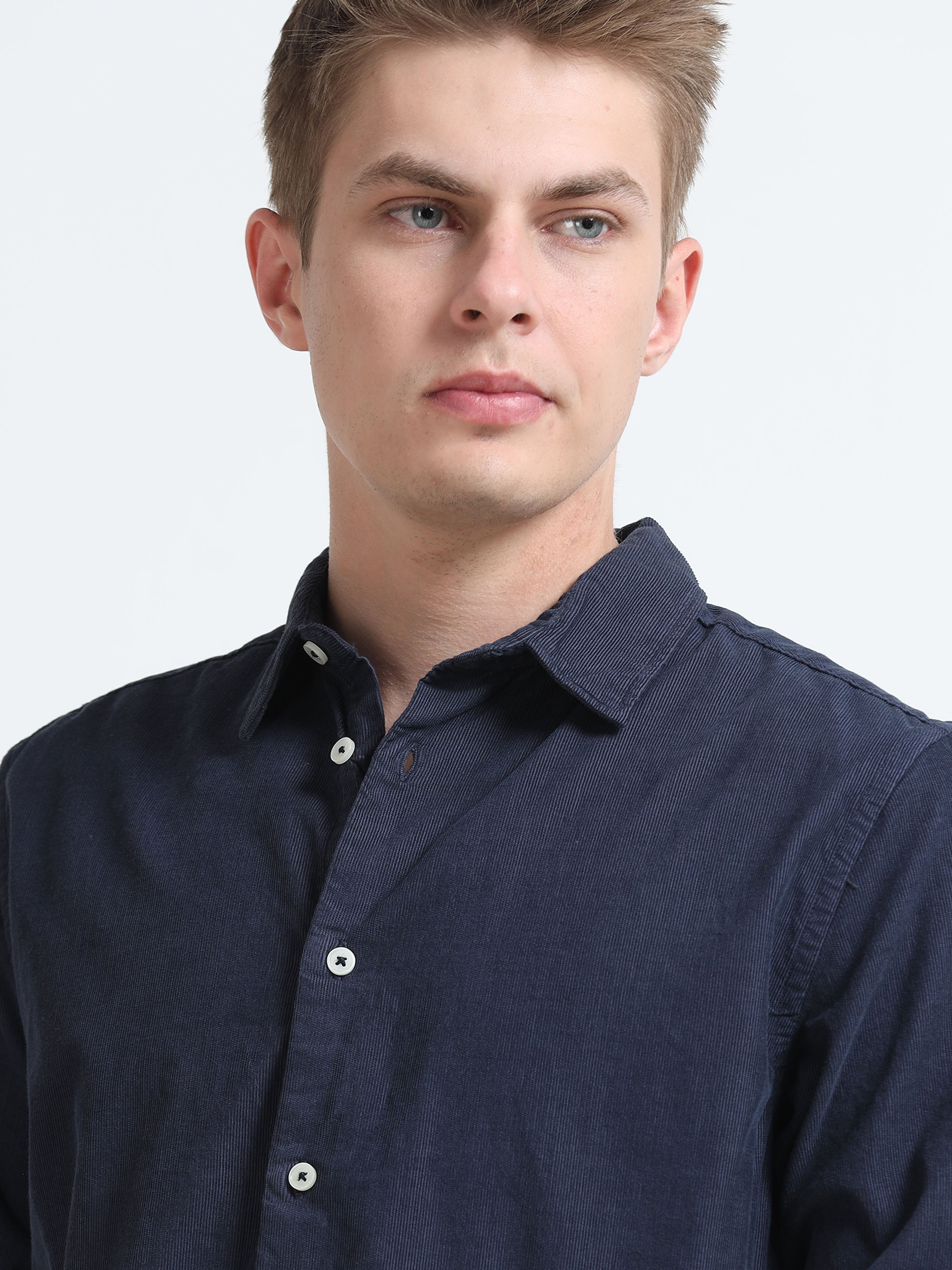 Men Navy Corduroy Shirt