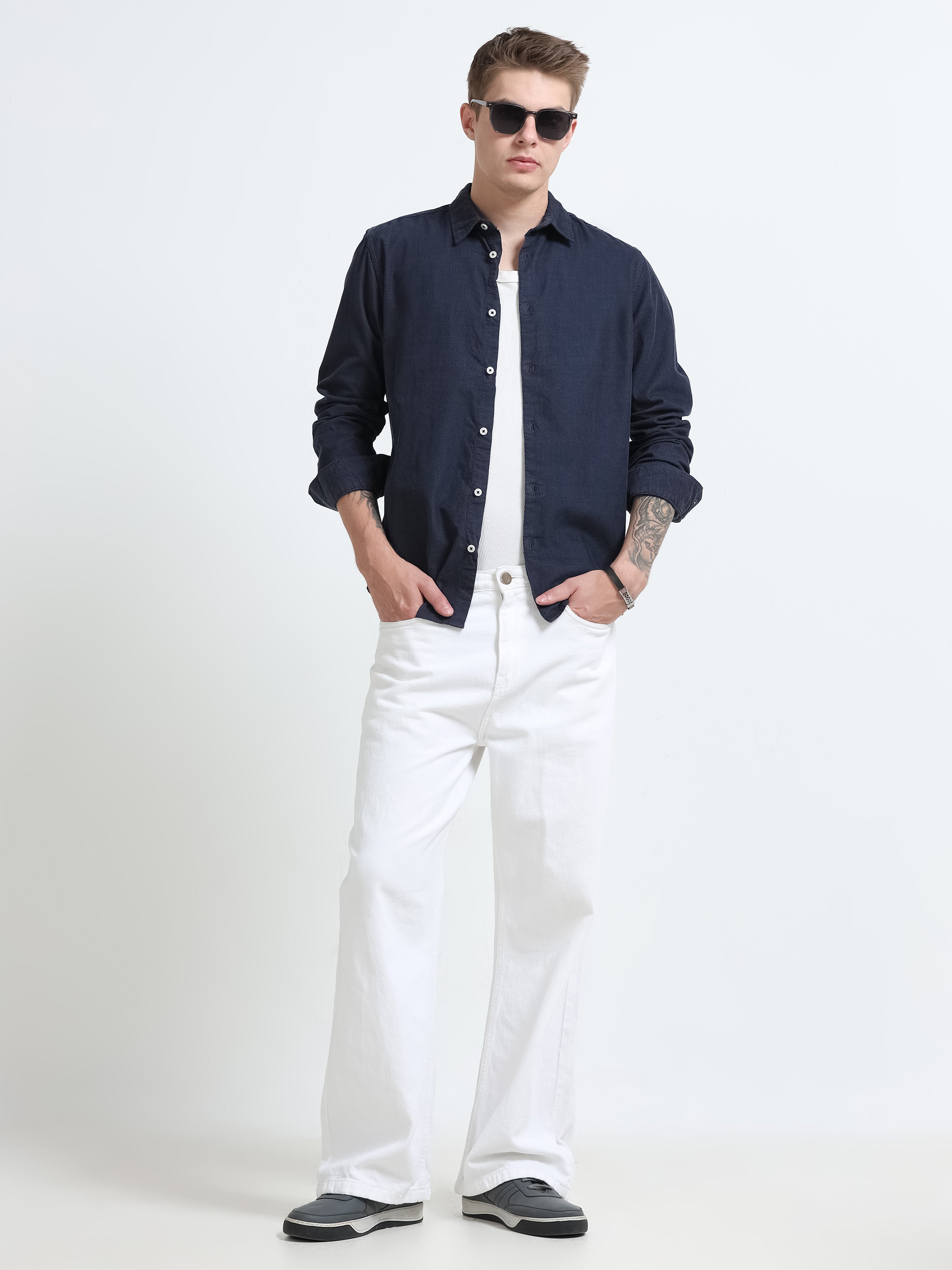 Men Navy Corduroy Shirt