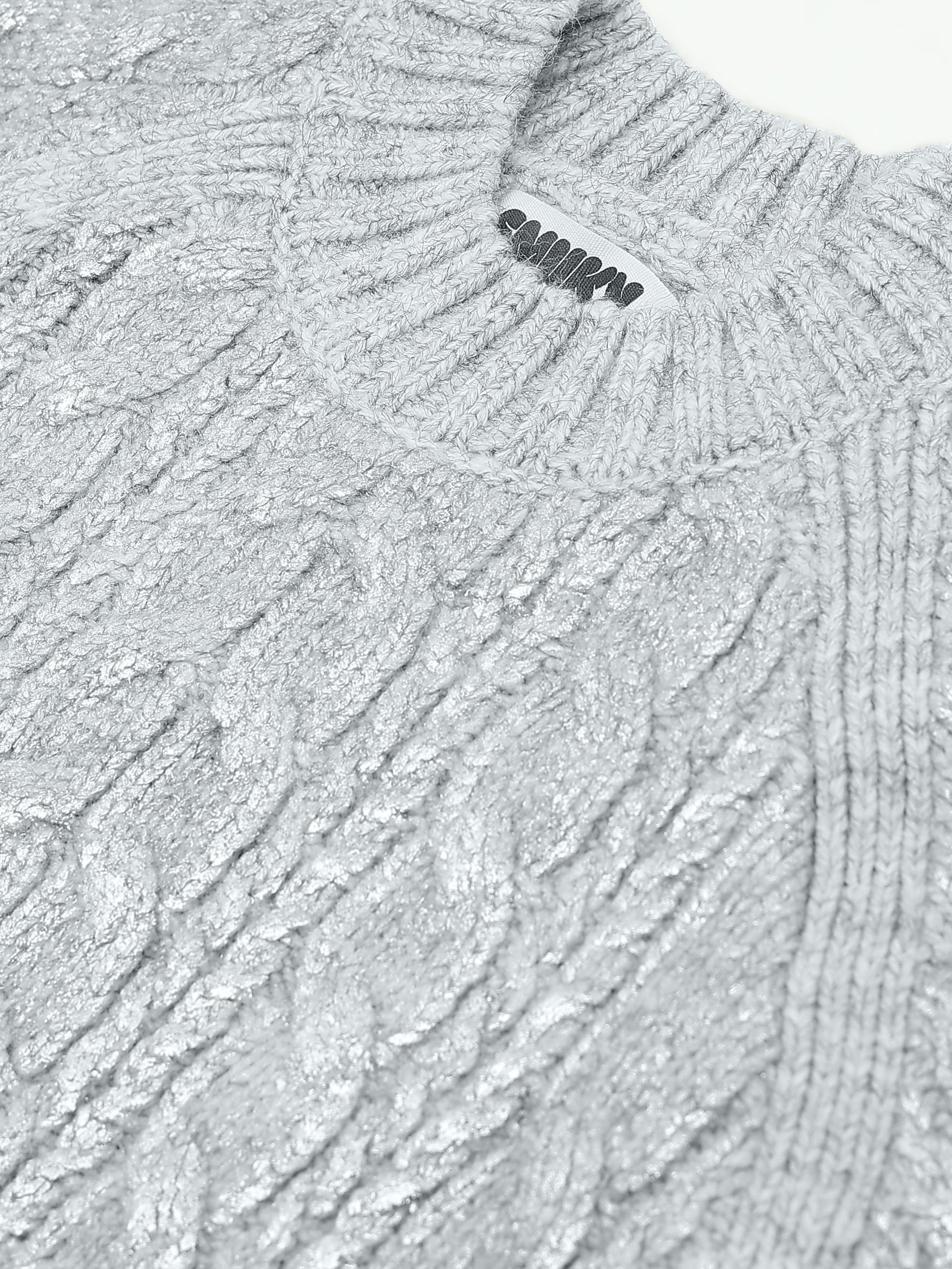 Women Silver Cable Knit Sweater