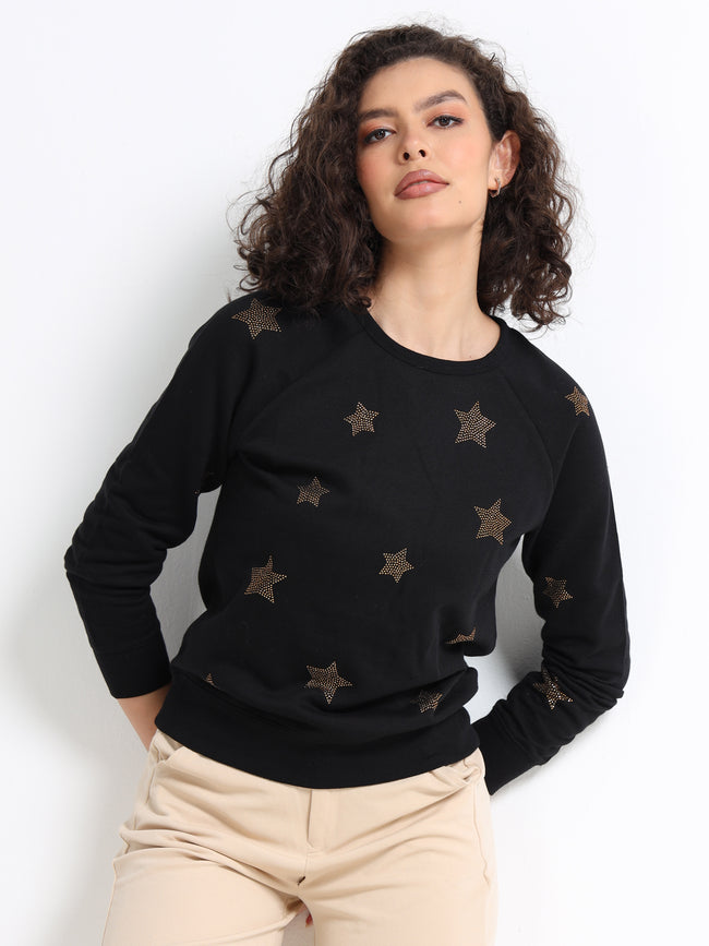 Women Black Gold Star Sweater