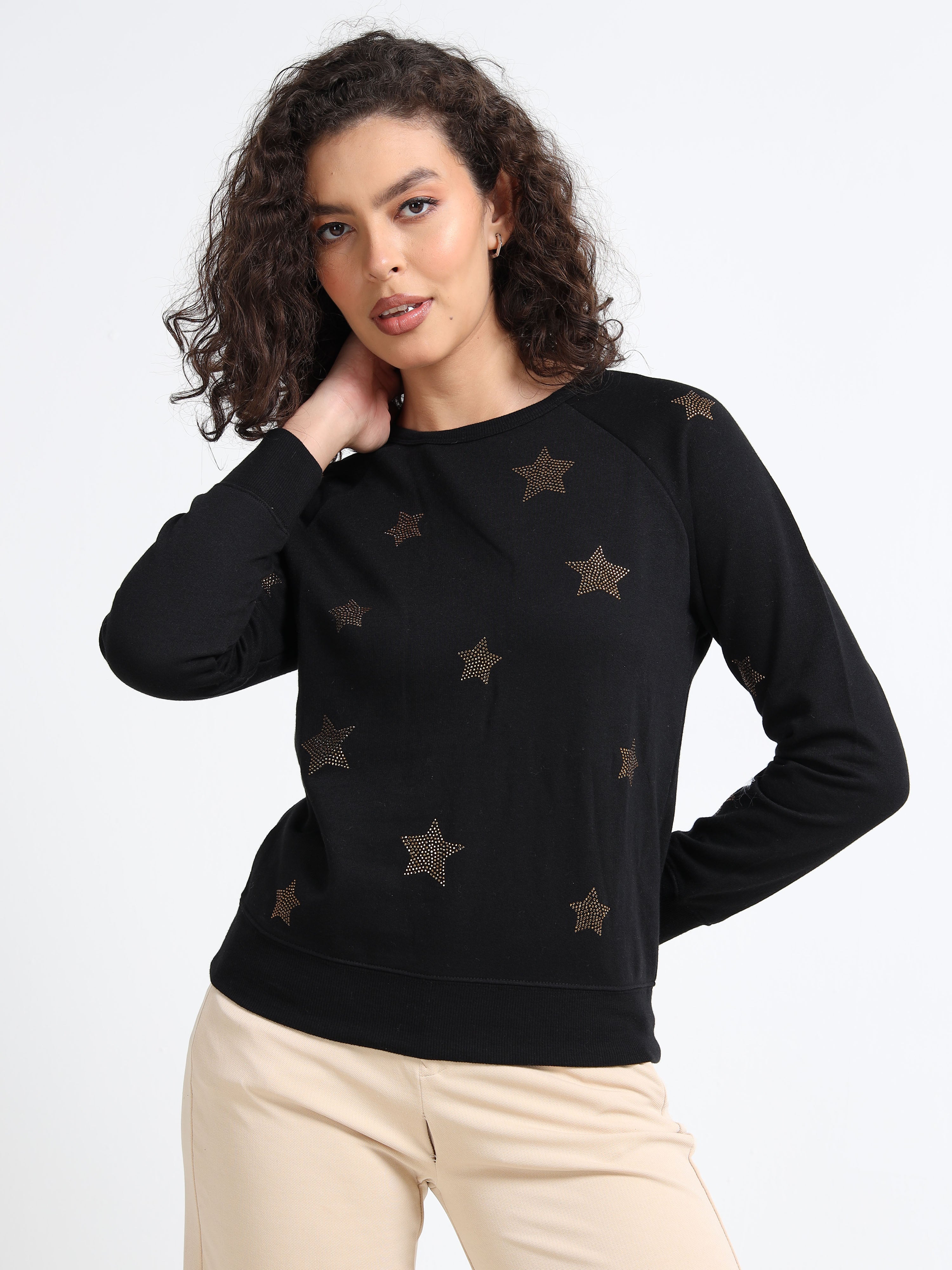 Women Black Gold Star Sweater
